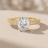 Yellow Gold Oval Cut Moissanite Engagement Ring
