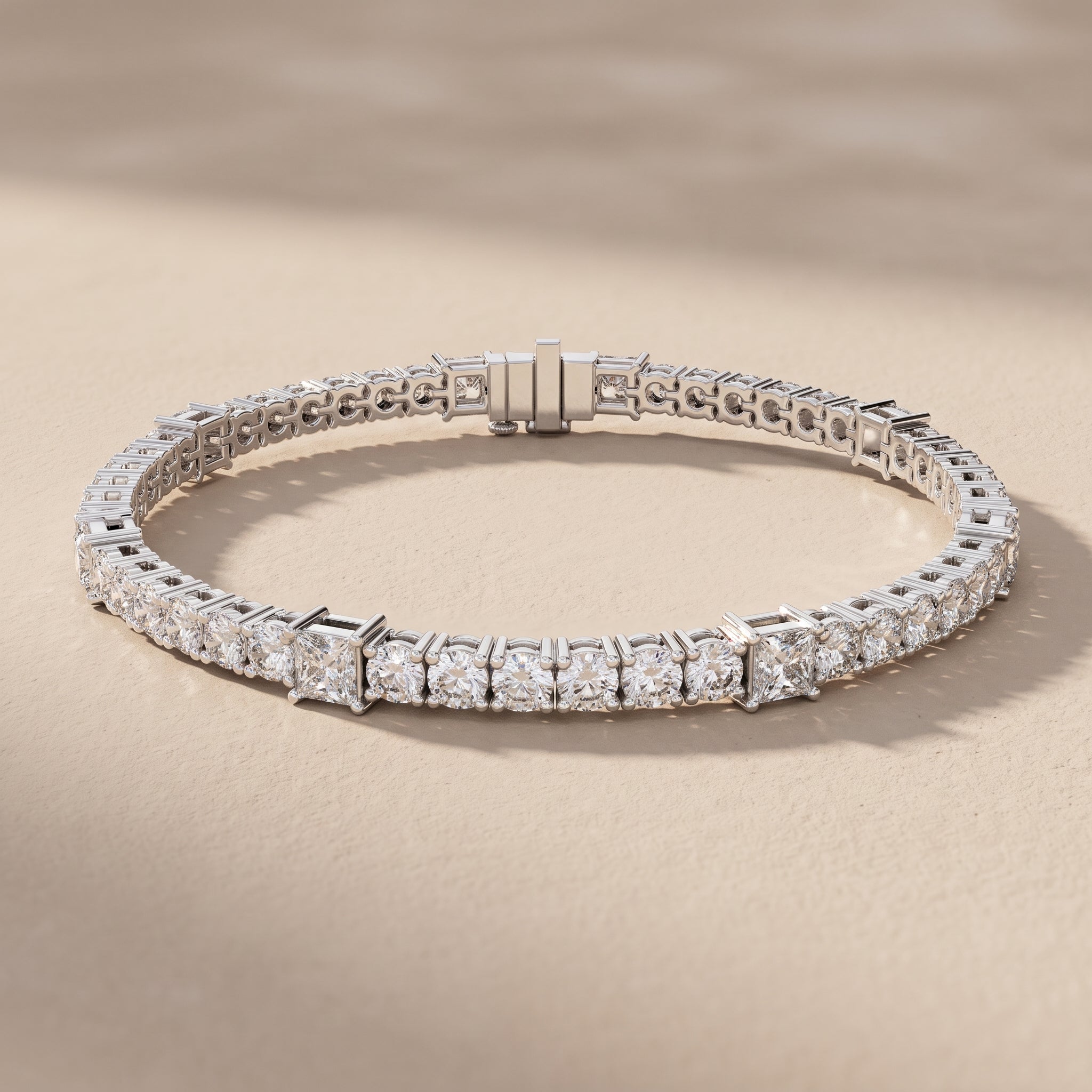White Metal Round & Princess Cut Moissanite Tennis Bracelet