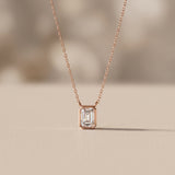 Rose Gold Emerald Cut Moissanite Pendant Necklace