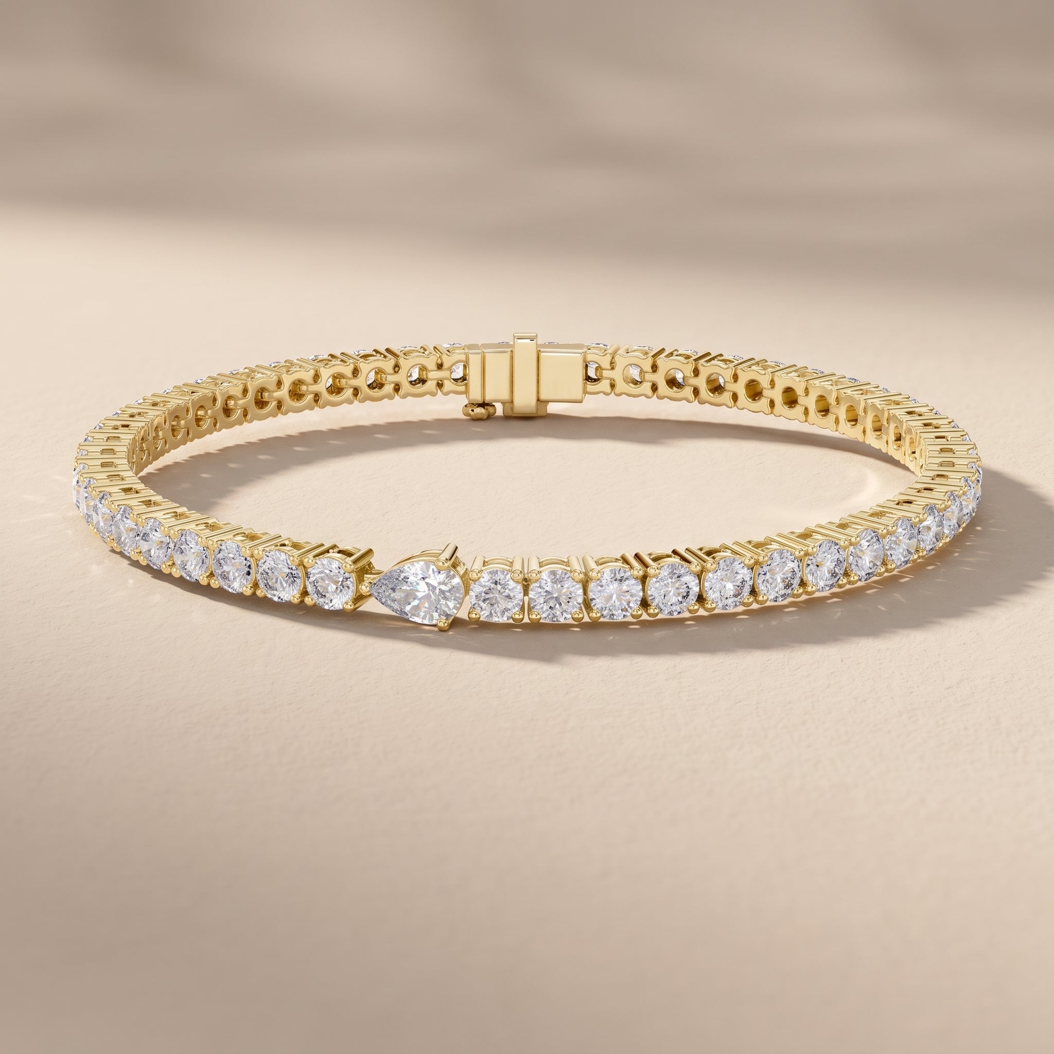 Yellow Gold Pear & Round Moissanite Tennis Bracelet