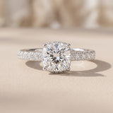 White Metal Cushion Cut Moissanite Engagement Ring