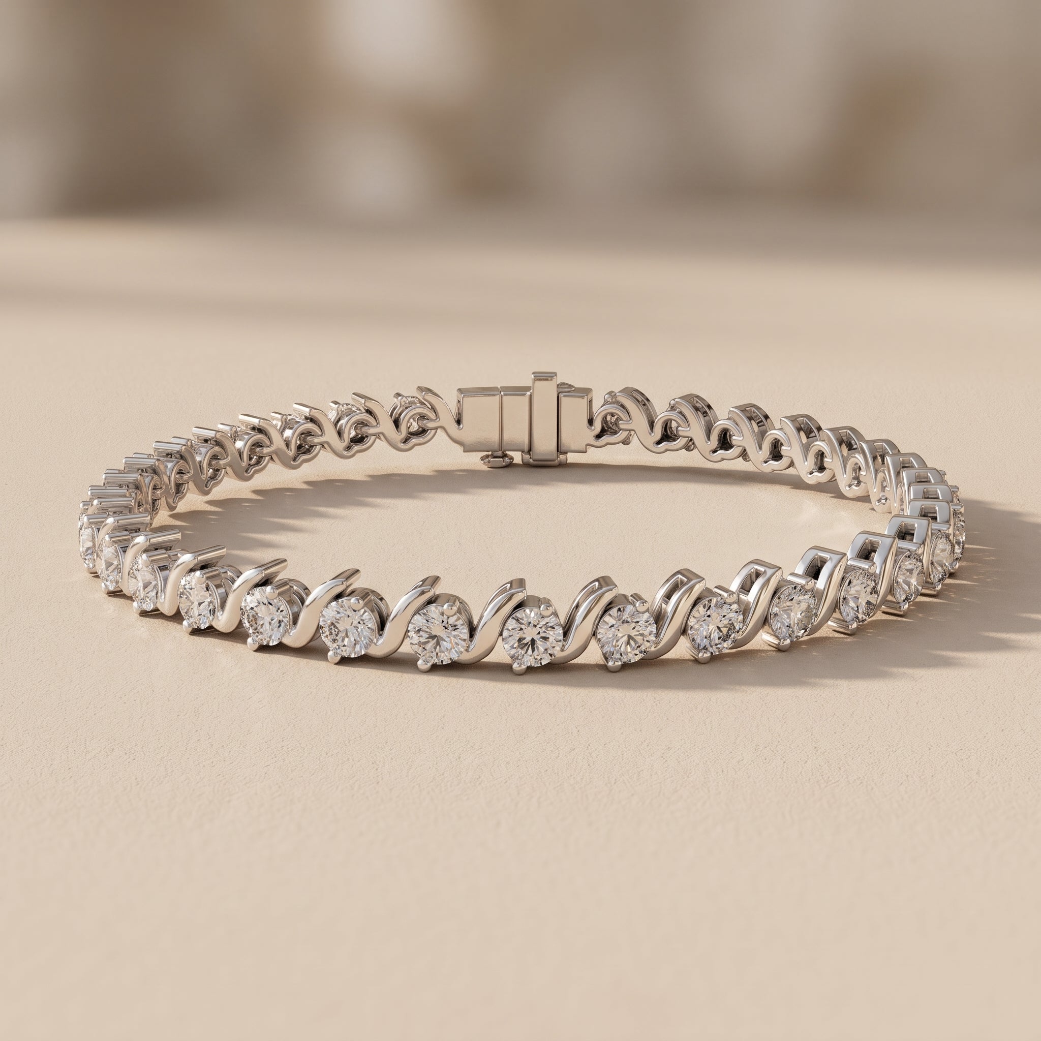 White Metal Round Moissanite Tennis Bracelet