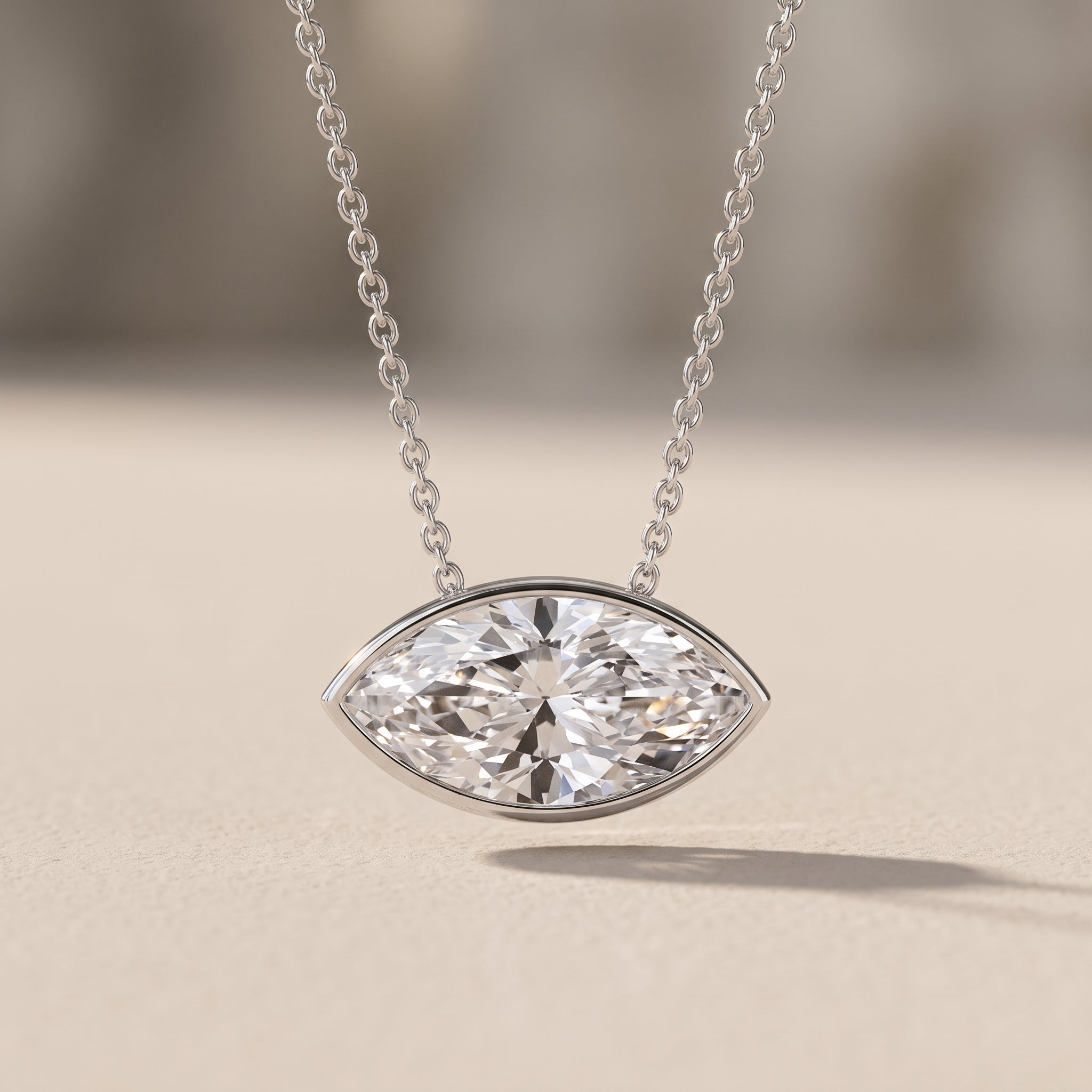 White Gold Marquise Cut Moissanite Pendant Necklace
