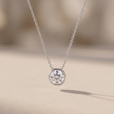 White Metal Round Moissanite Pendant Necklace
