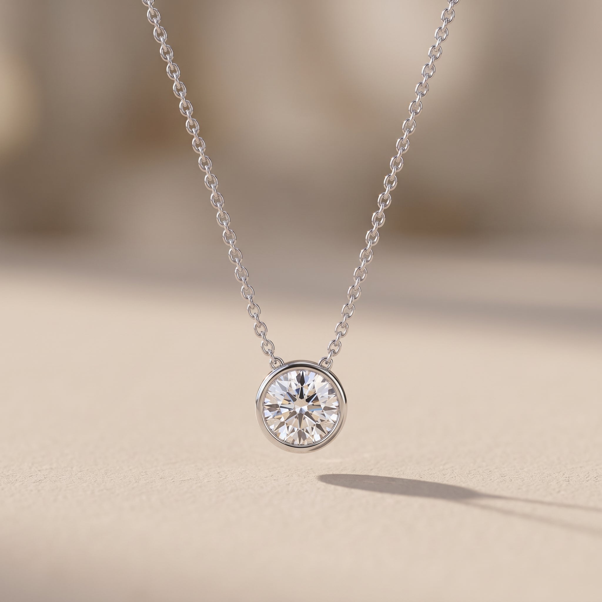 White Metal Round Moissanite Pendant Necklace