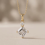 Yellow Gold Asscher Cut Moissanite Pendant Necklace
