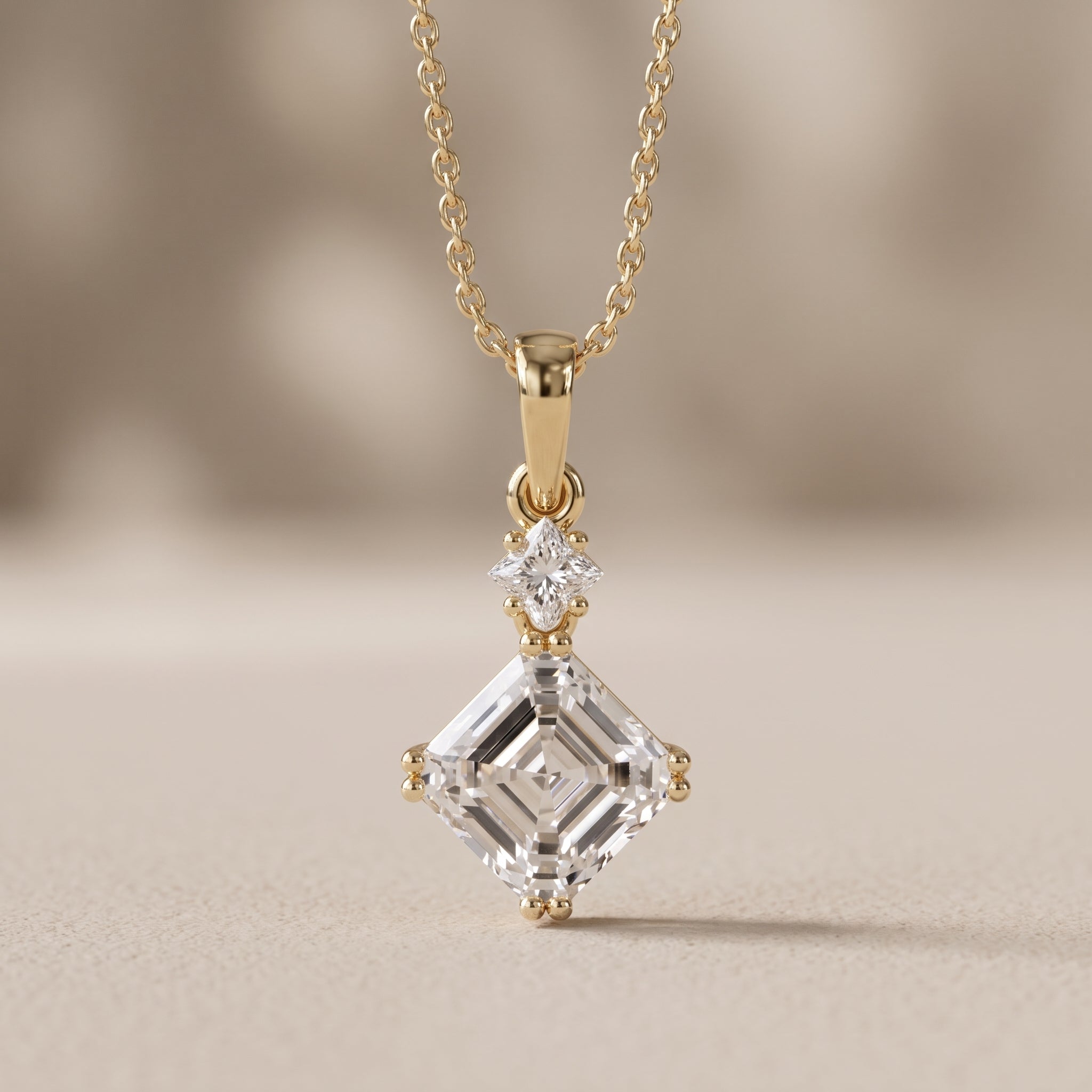 Yellow Gold Asscher Cut Moissanite Pendant Necklace