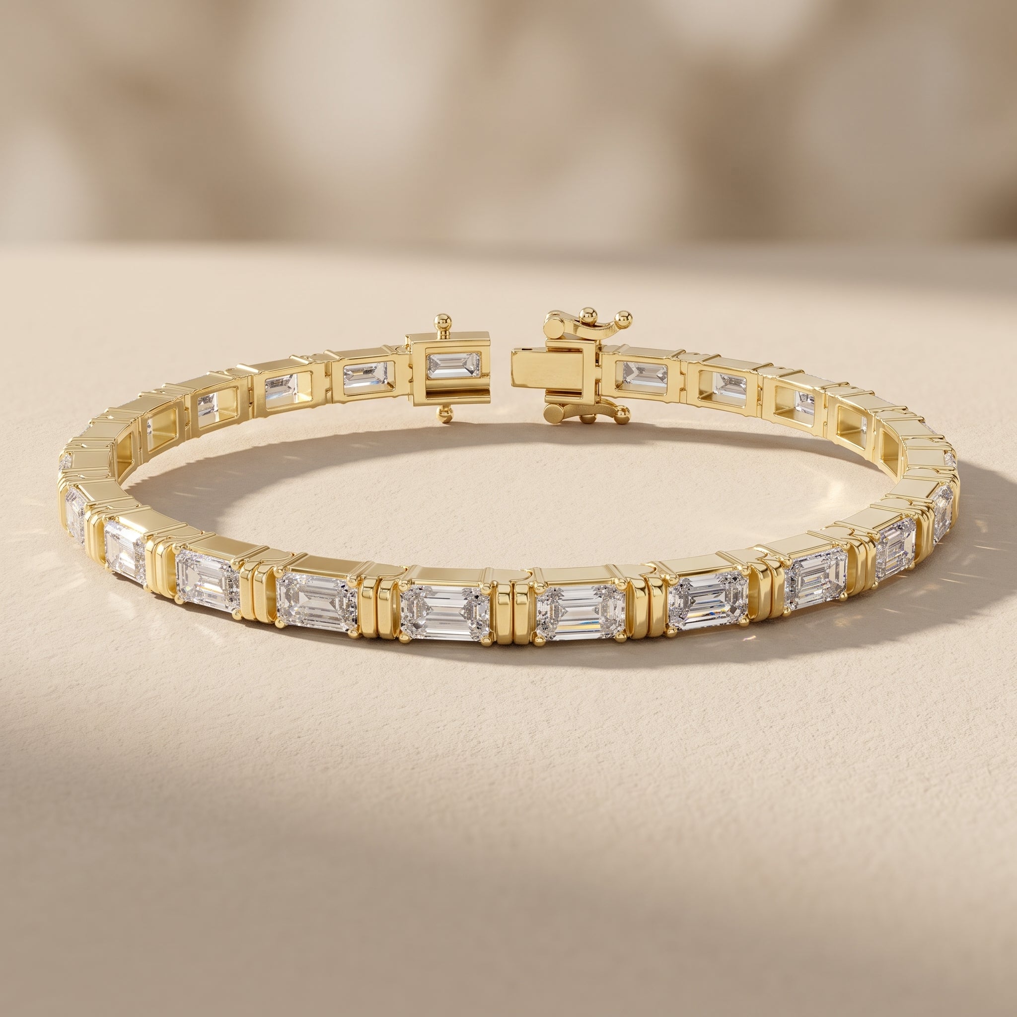 Yellow Gold Emerald Cut Moissanite Tennis Bracelet