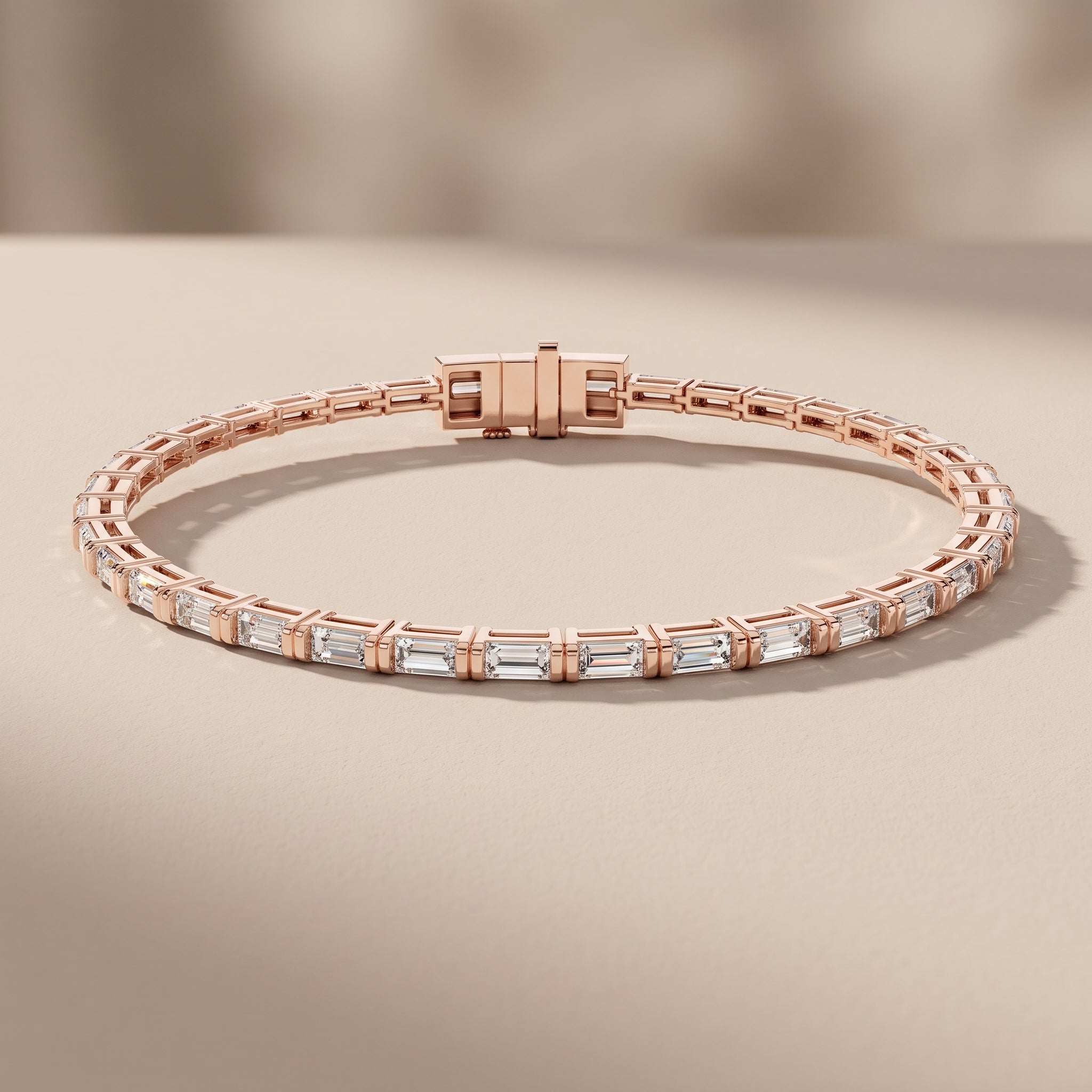 Rose Gold Baguette Cut Moissanite Tennis Bracelet