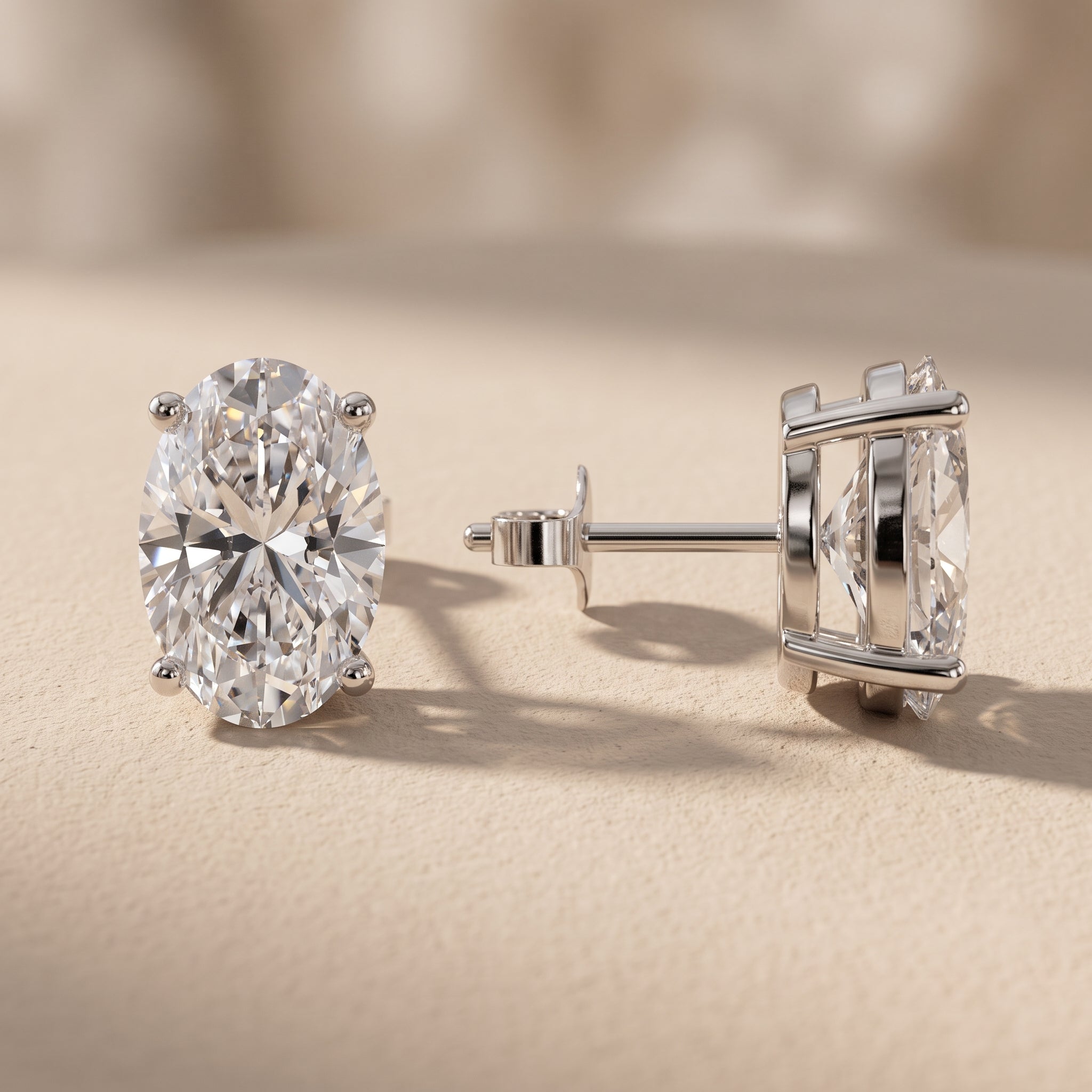 White Metal Oval Cut Moissanite Stud Earrings