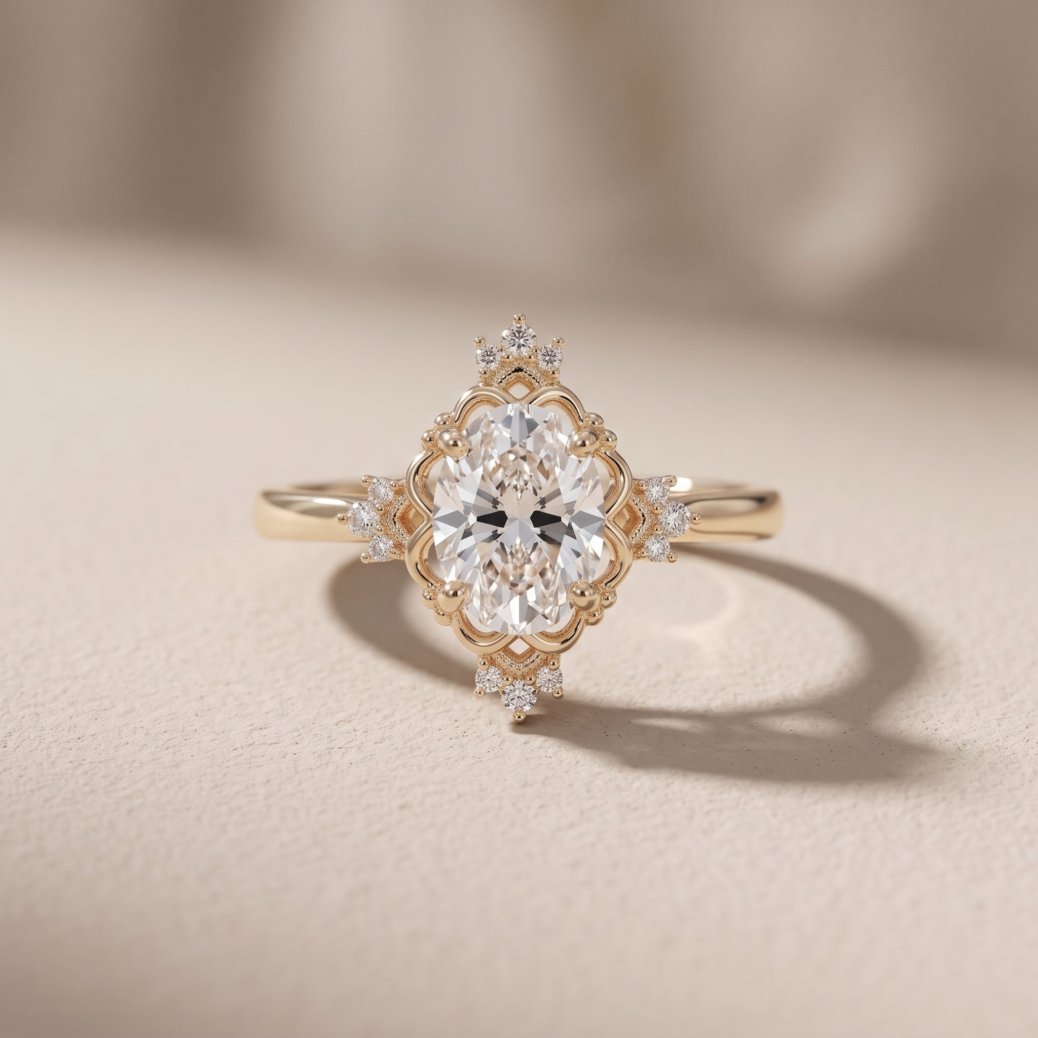 Yellow Gold Oval Cut Moissanite Engagement Ring