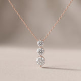 Rose Gold Round Moissanite Three Stone Drop Pendant Necklace