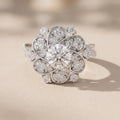 White Gold Round Moissanite Floral Halo Engagement Ring