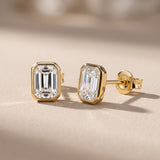 Yellow Gold Emerald Cut Moissanite Stud Earrings