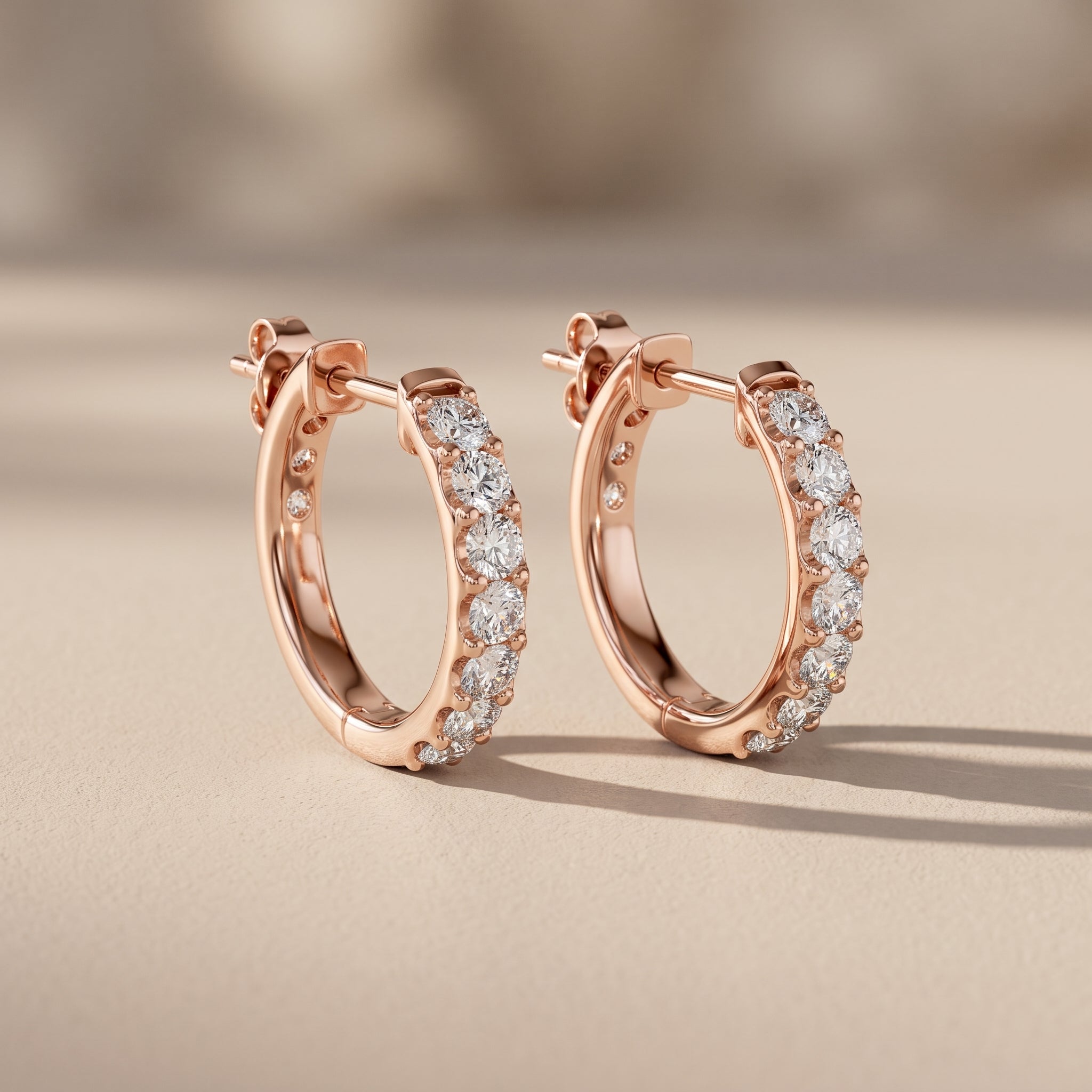 Rose Gold Round Moissanite Hoop Earrings