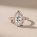 Rose Gold Pear Cut Moissanite Halo Engagement Ring