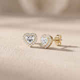 Yellow Gold Heart Cut Moissanite Stud Earrings