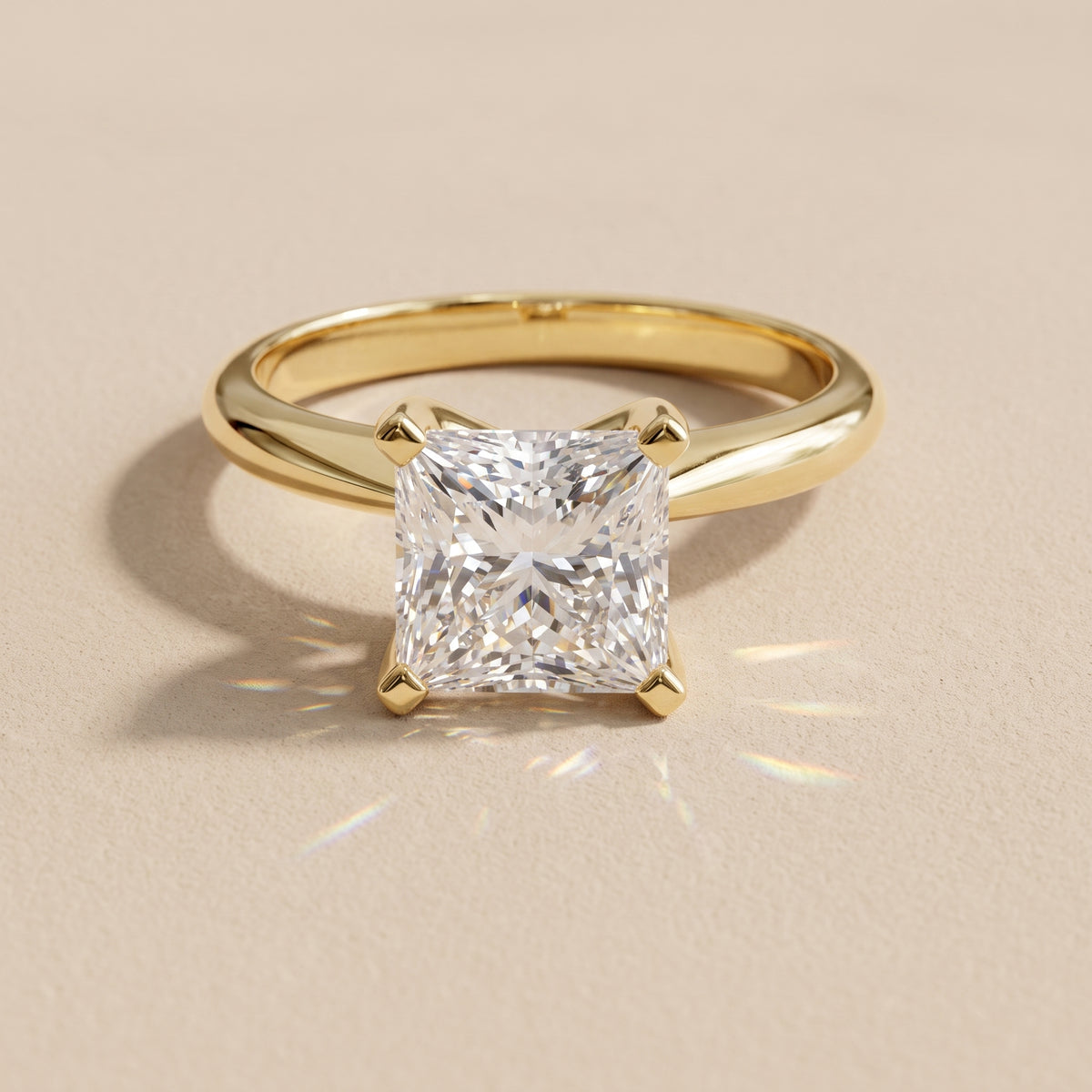 Yellow Gold Princess Cut Moissanite Solitaire Engagement Ring