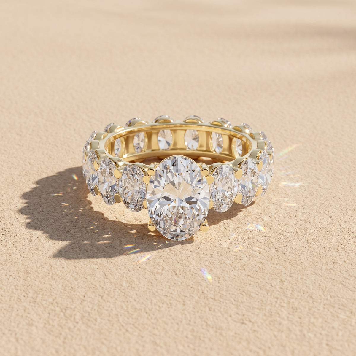 Yellow Gold Oval Moissanite Eternity Engagement Ring