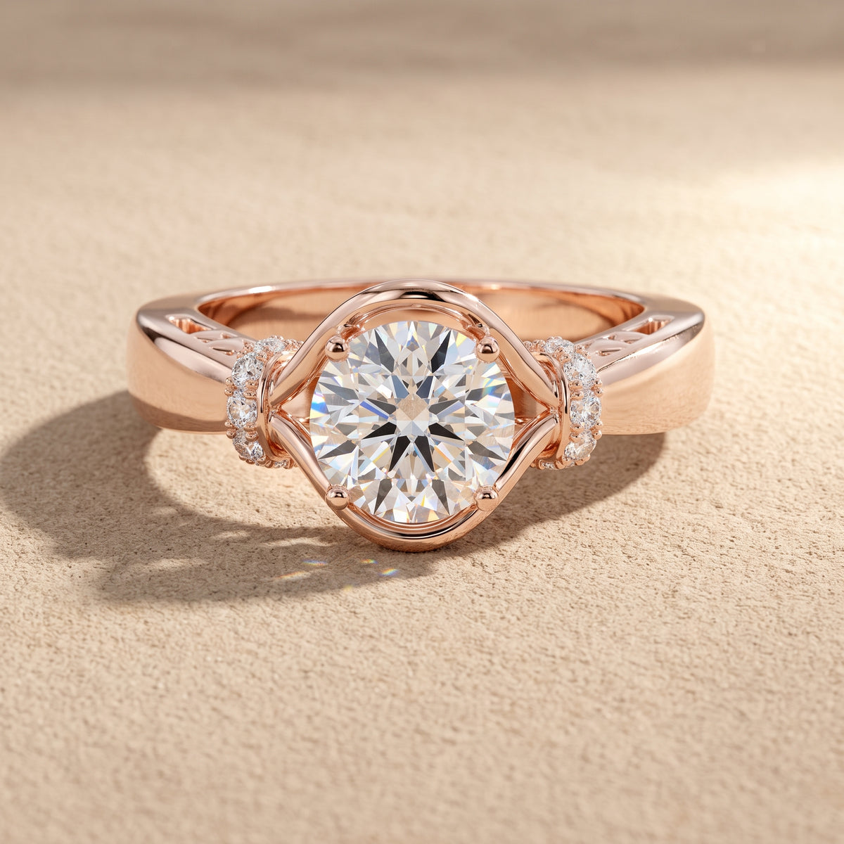Rose Gold Oval Moissanite Engagement Ring with Accent Stones