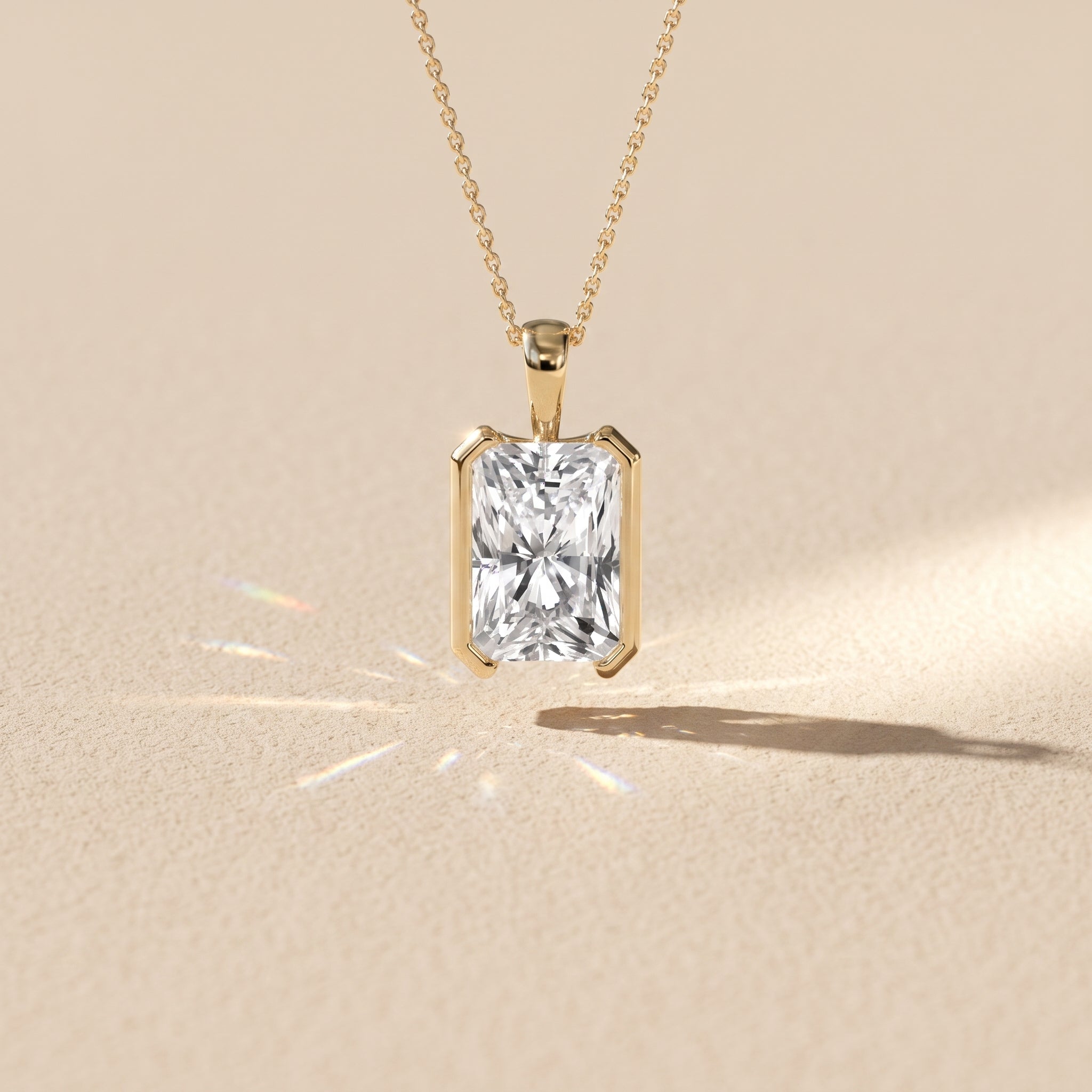 Yellow Gold Radiant Cut Moissanite Pendant Necklace