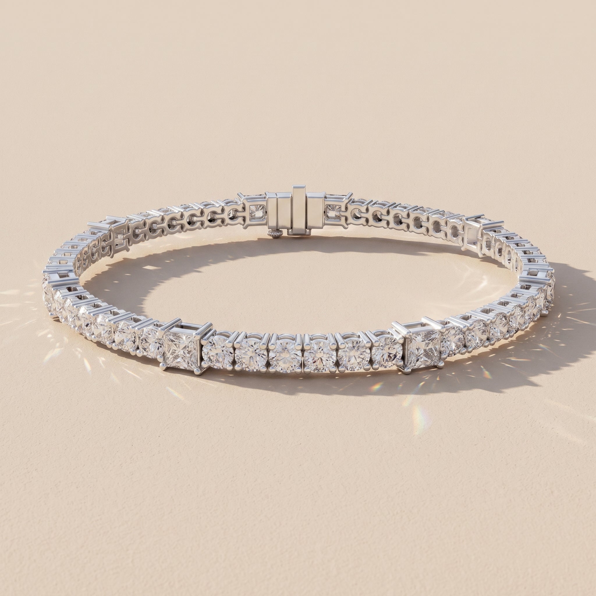 White Metal Round & Princess Cut Moissanite Tennis Bracelet