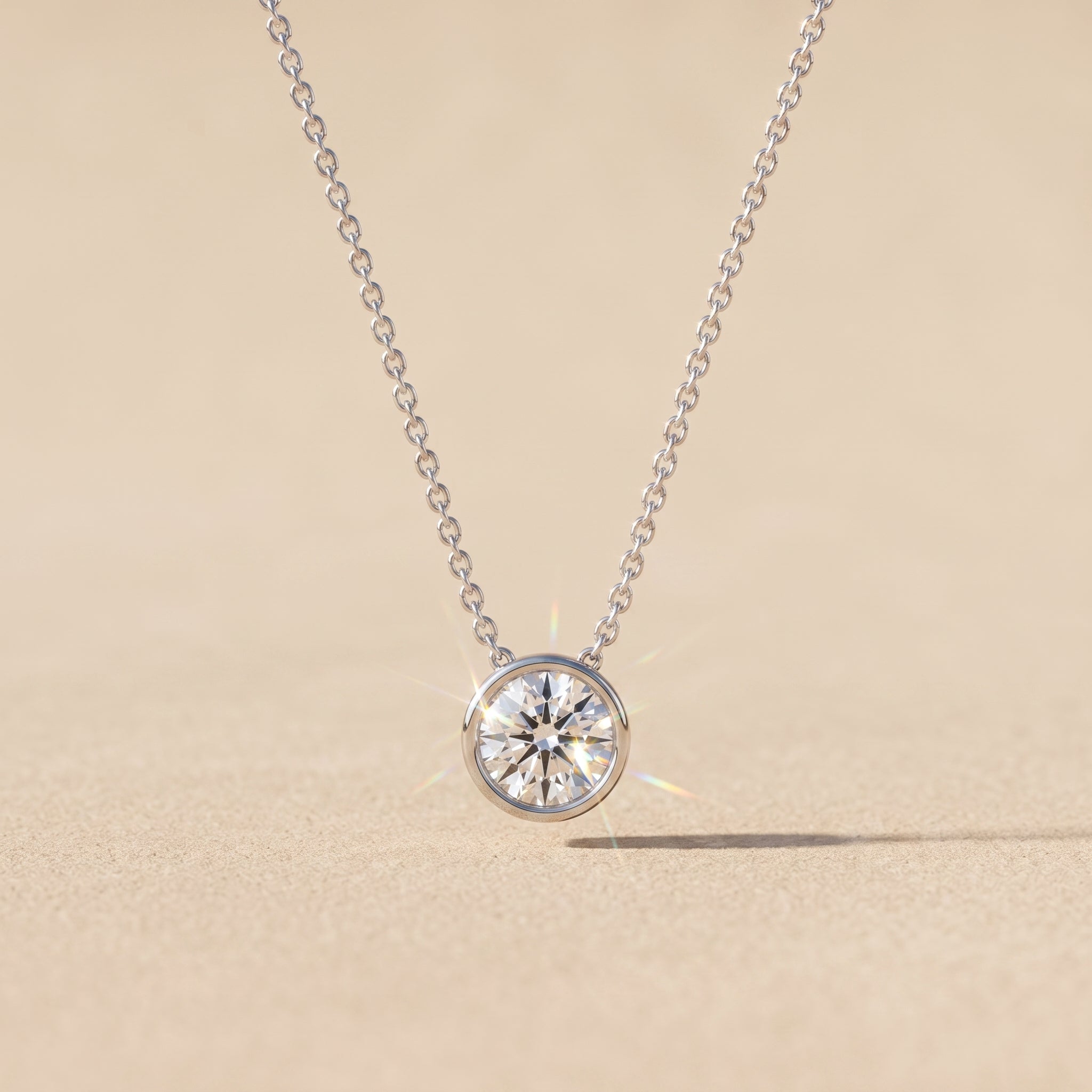 White Metal Round Moissanite Pendant Necklace
