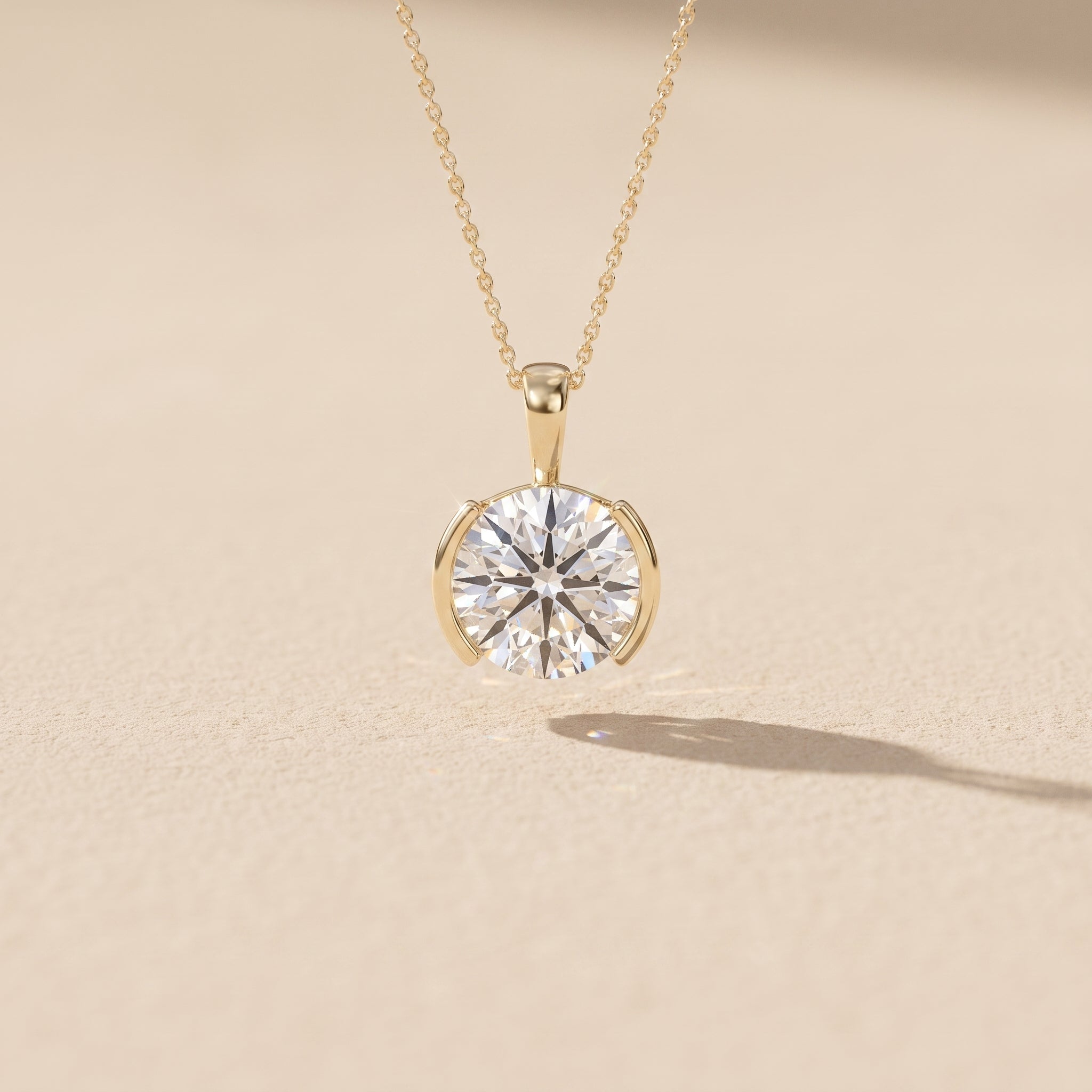 Yellow Gold Round Moissanite Solitaire Pendant Necklace
