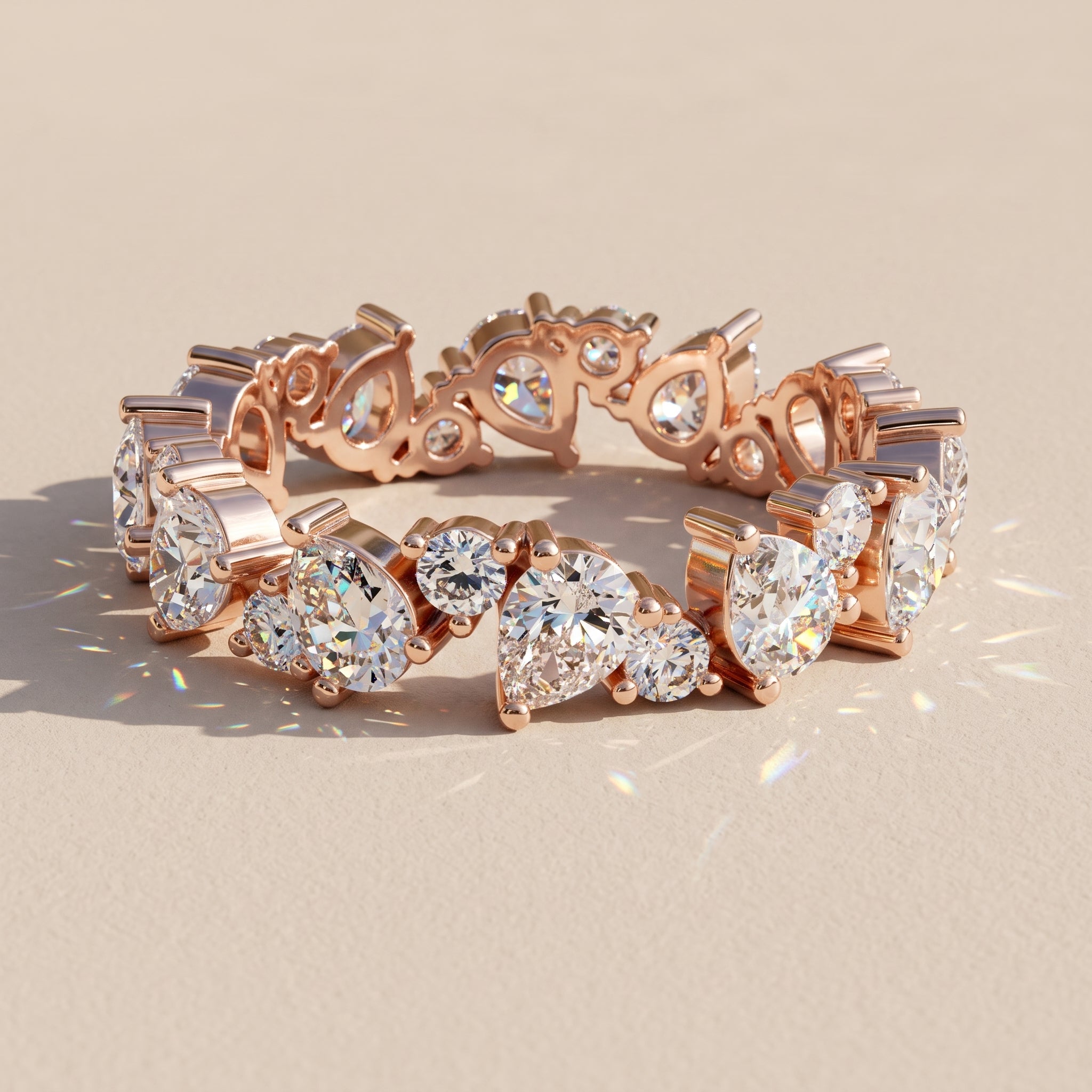 Rose Gold Pear & Round Moissanite Eternity Band Ring