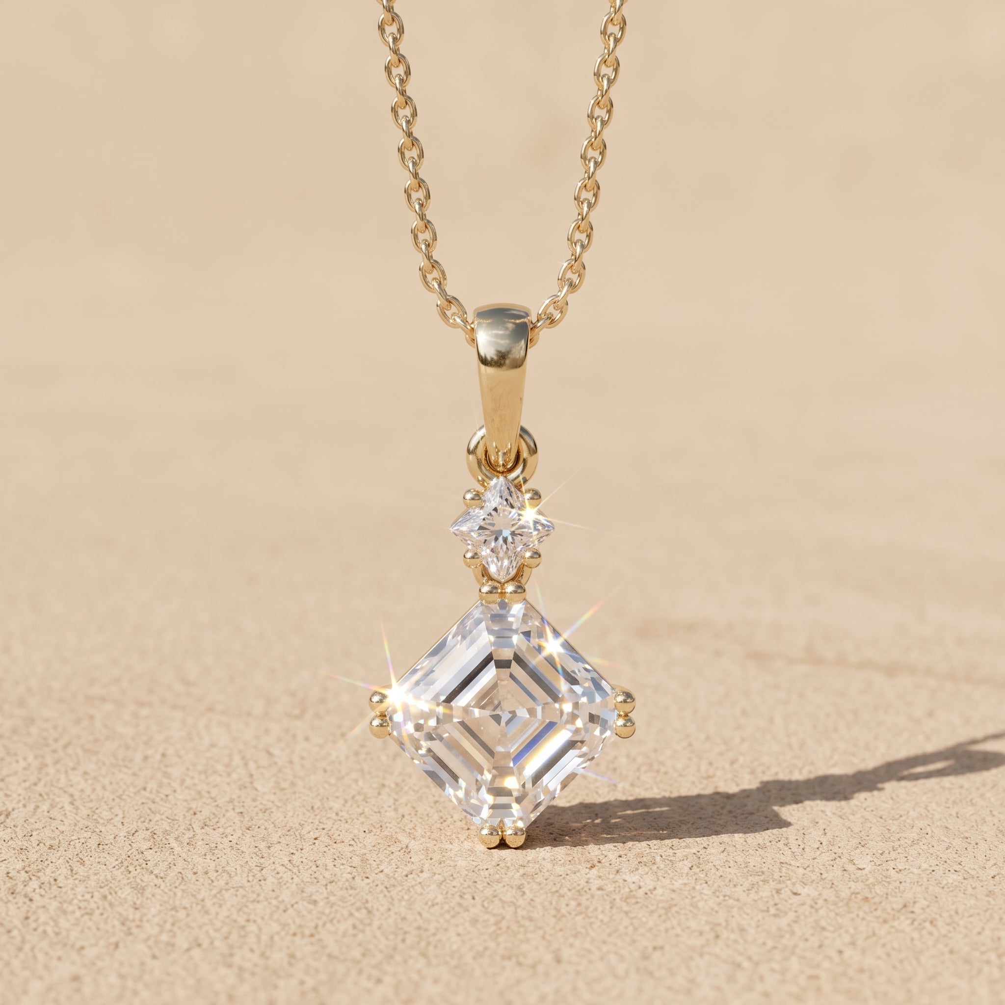 Yellow Gold Asscher Cut Moissanite Pendant Necklace