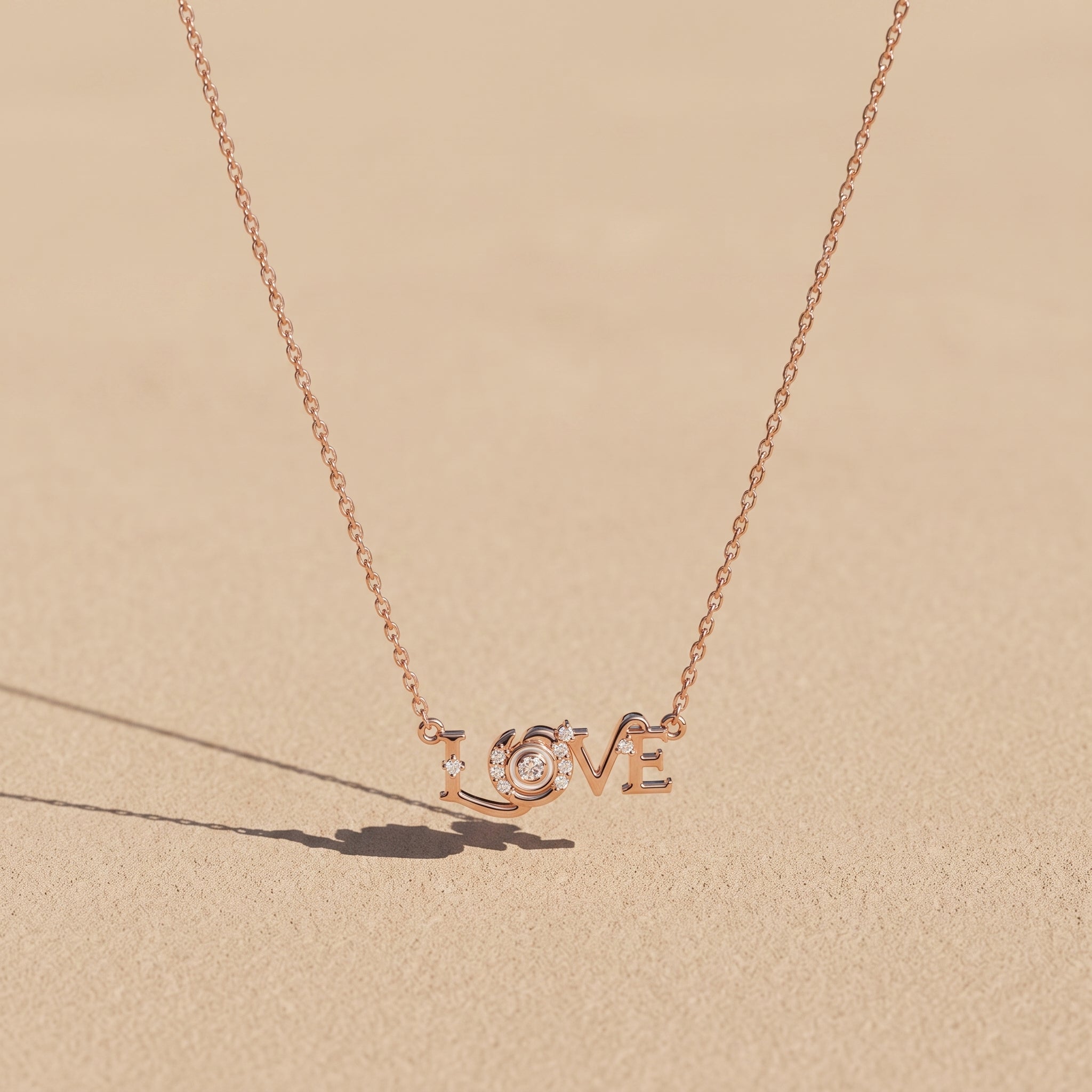 Rose Gold Round Moissanite LOVE Pendant Necklace