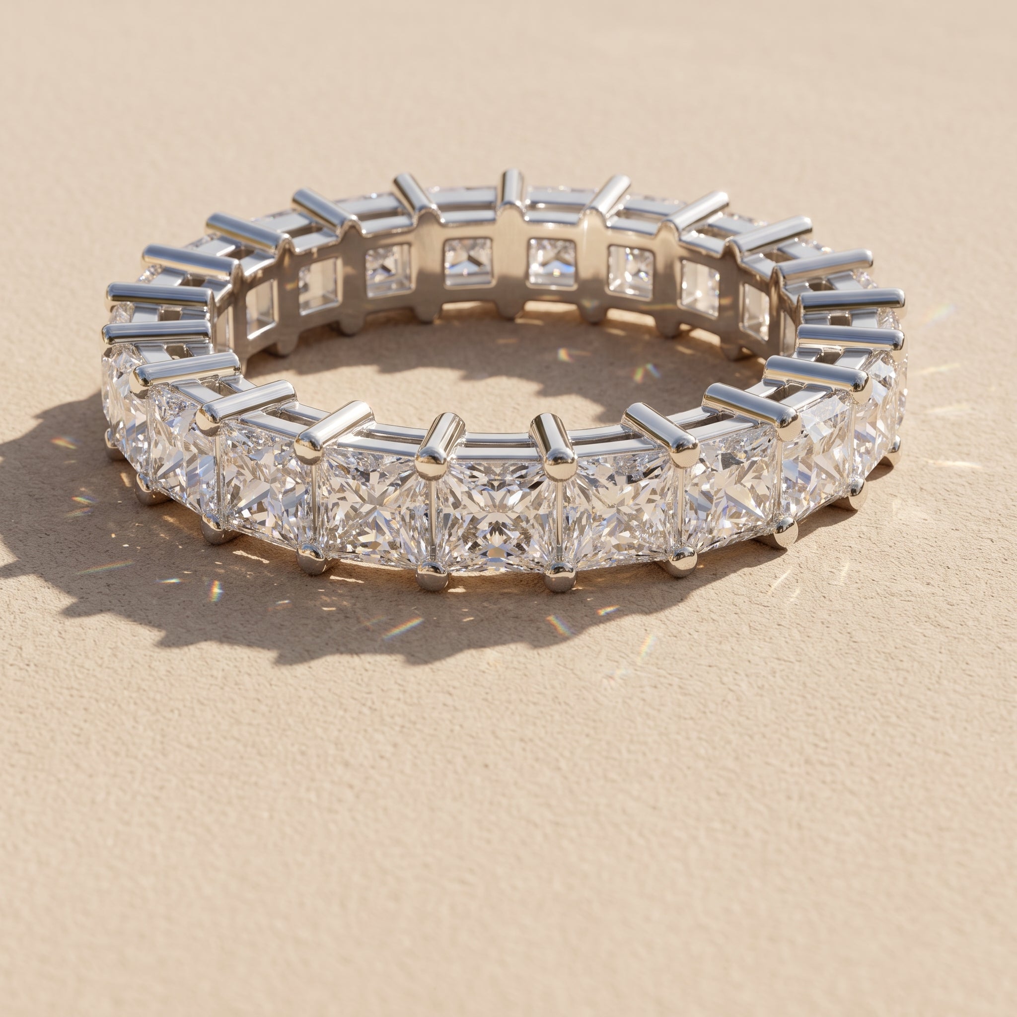 White Metal Princess Cut Moissanite Eternity Band Ring