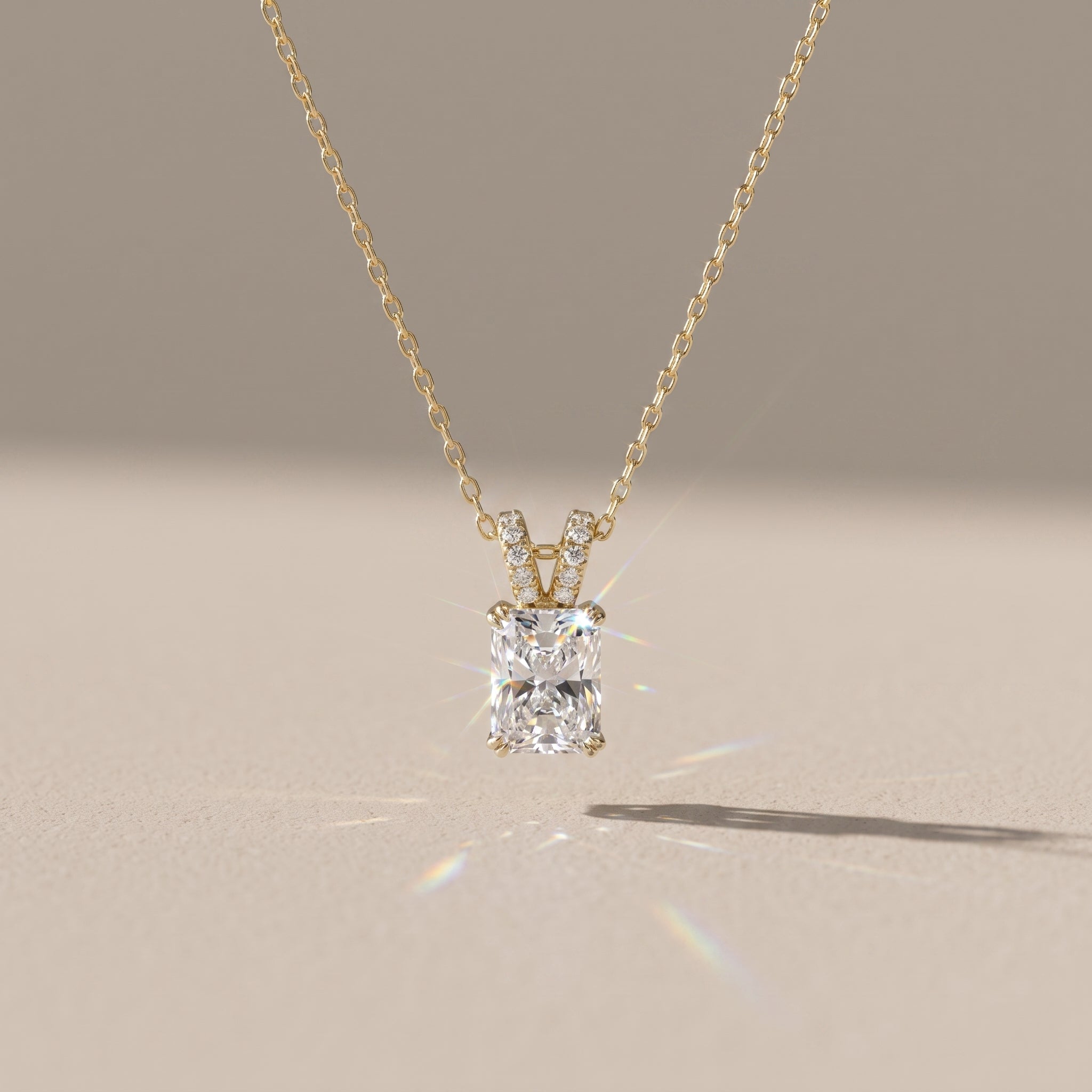 Yellow Gold Radiant Cut Moissanite Pendant Necklace