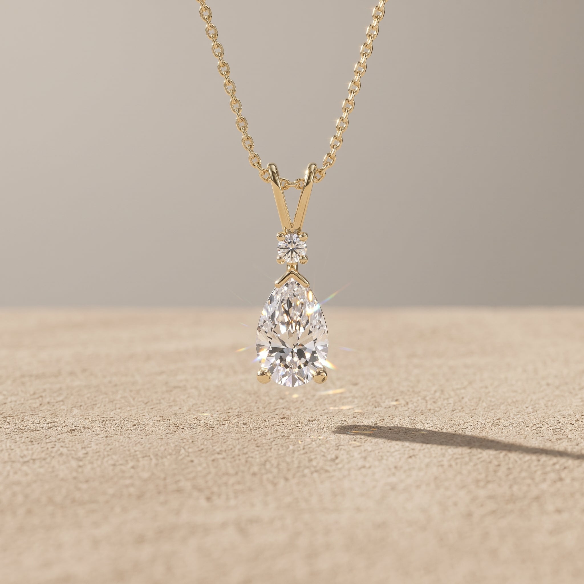 Yellow Gold Pear Cut Moissanite Pendant Necklace