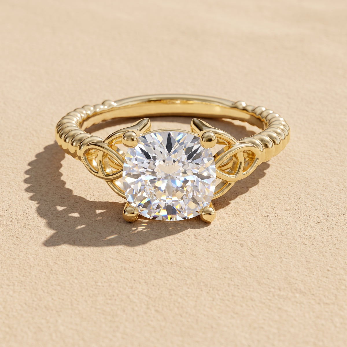 Yellow Gold Cushion Cut Moissanite Engagement Ring