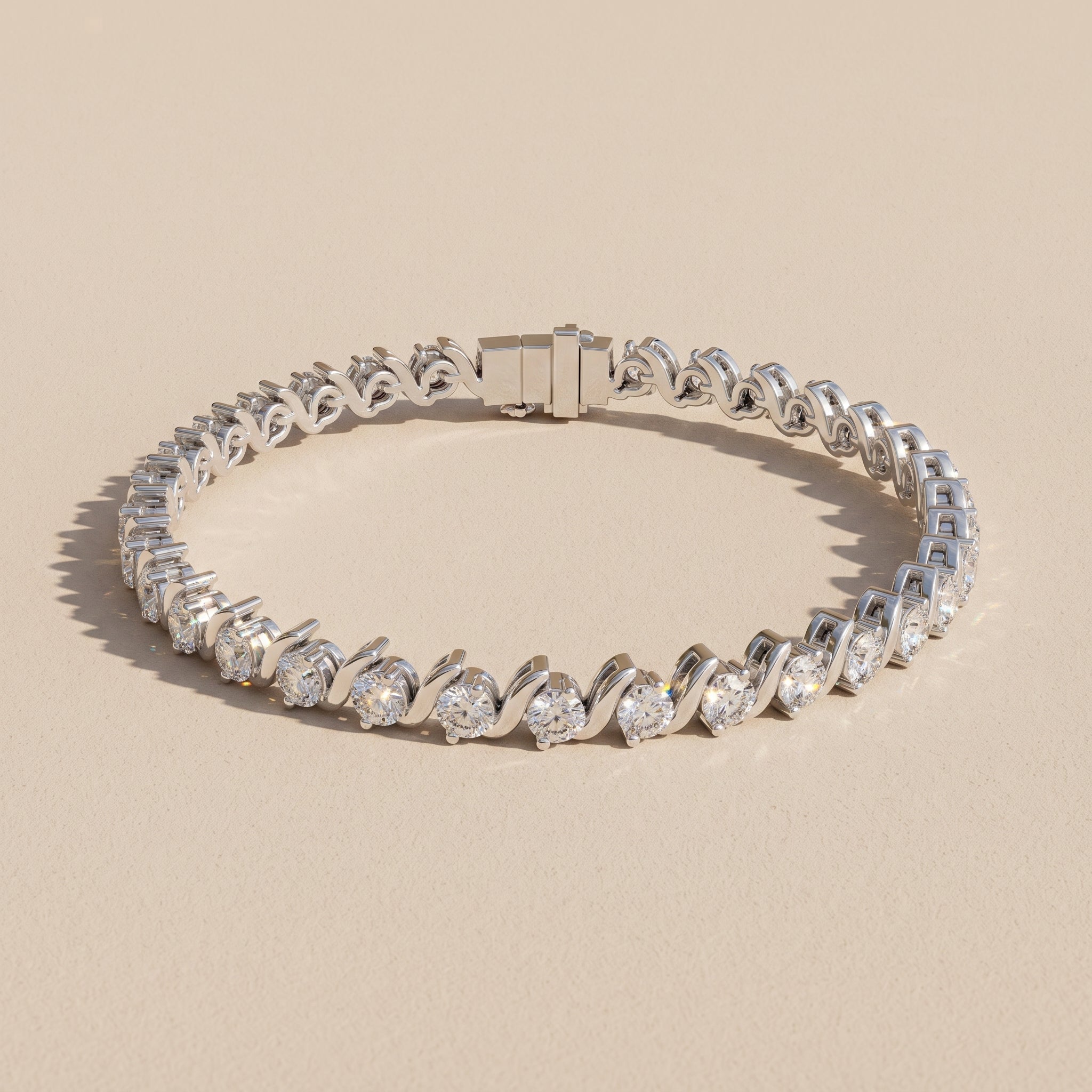 White Metal Round Moissanite Tennis Bracelet