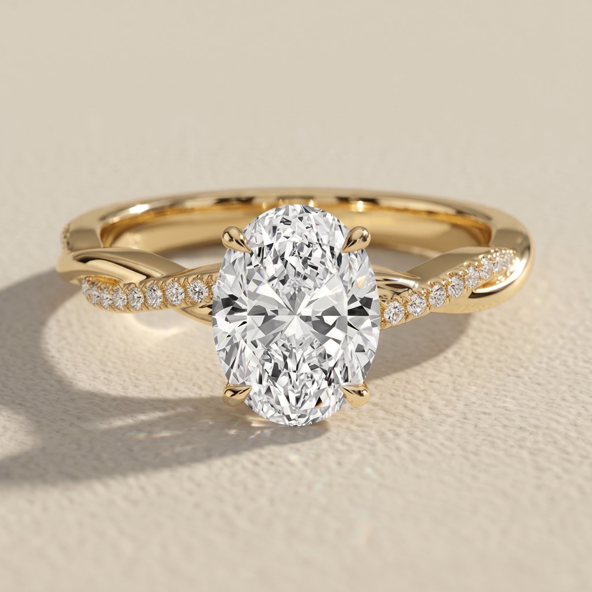 Yellow Gold Oval Cut Moissanite Twisted Engagement Ring