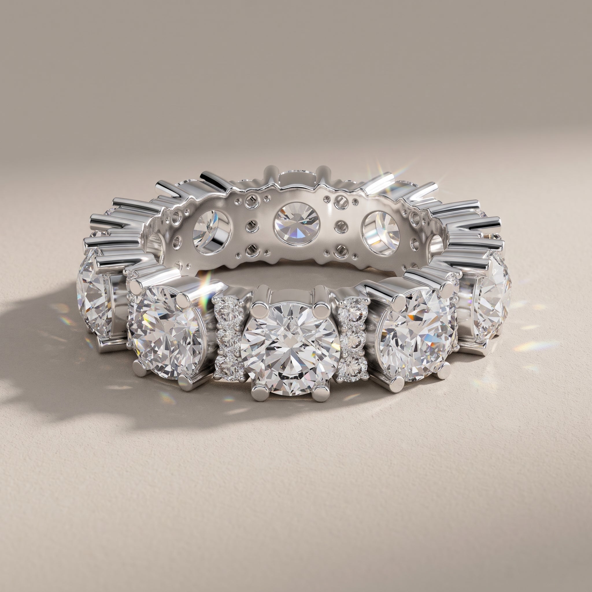 White Gold Round Moissanite Eternity Band Ring