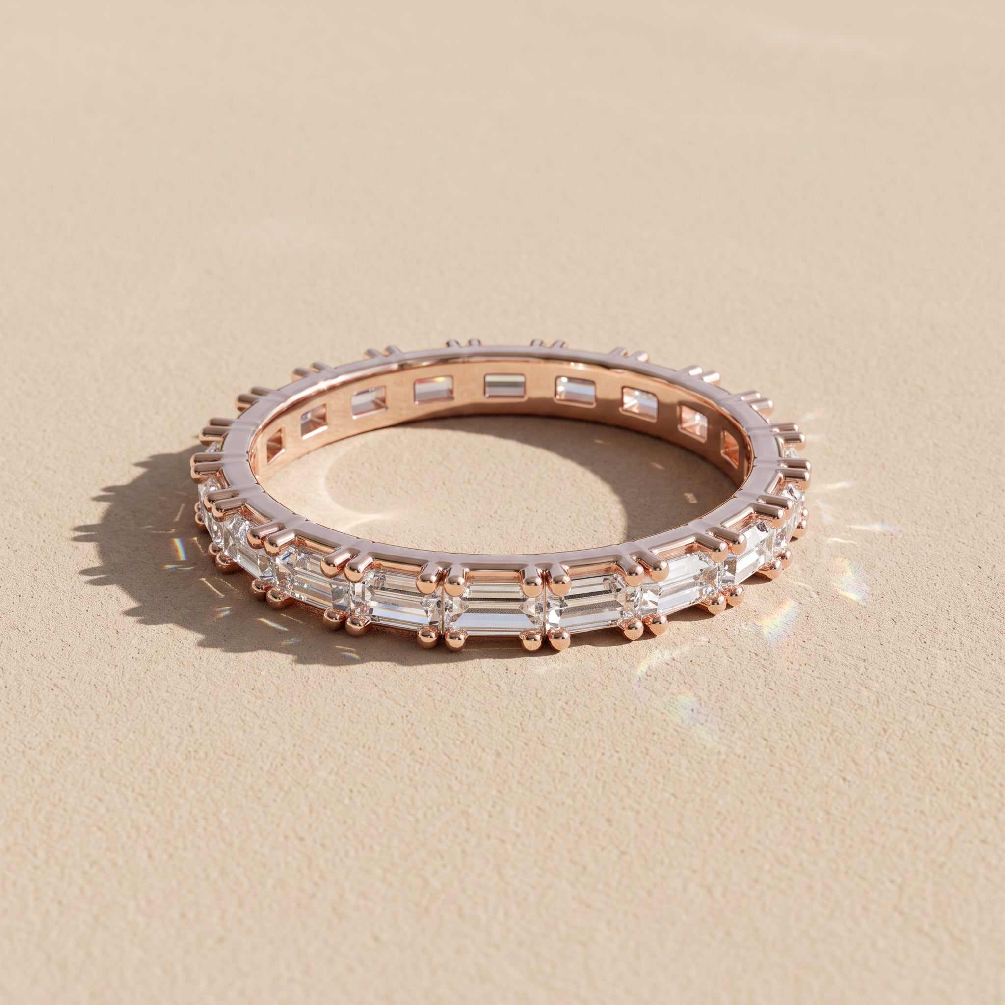 Rose Gold Emerald Cut Moissanite Eternity Band Ring