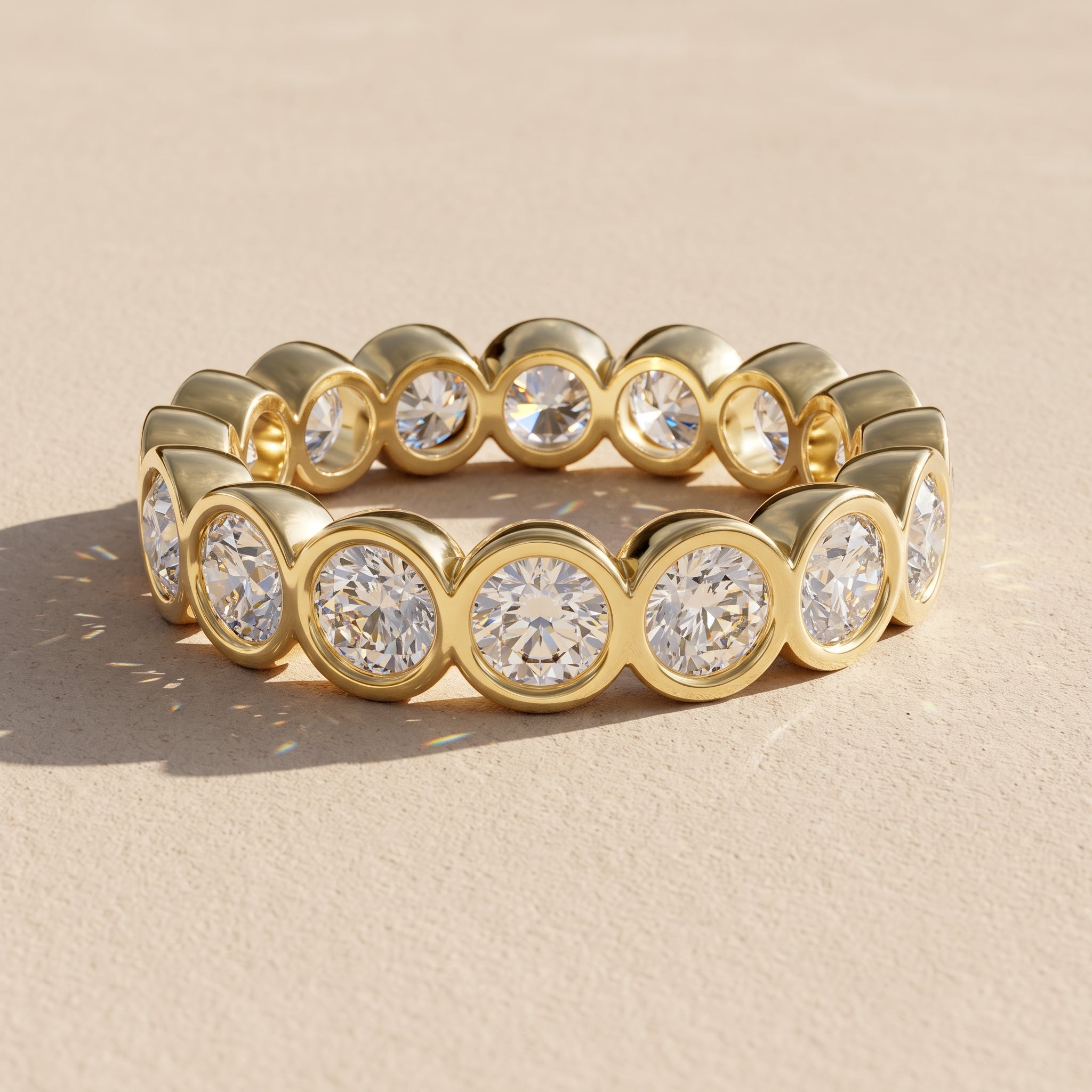 Yellow Gold Round Cut Moissanite Eternity Band Ring
