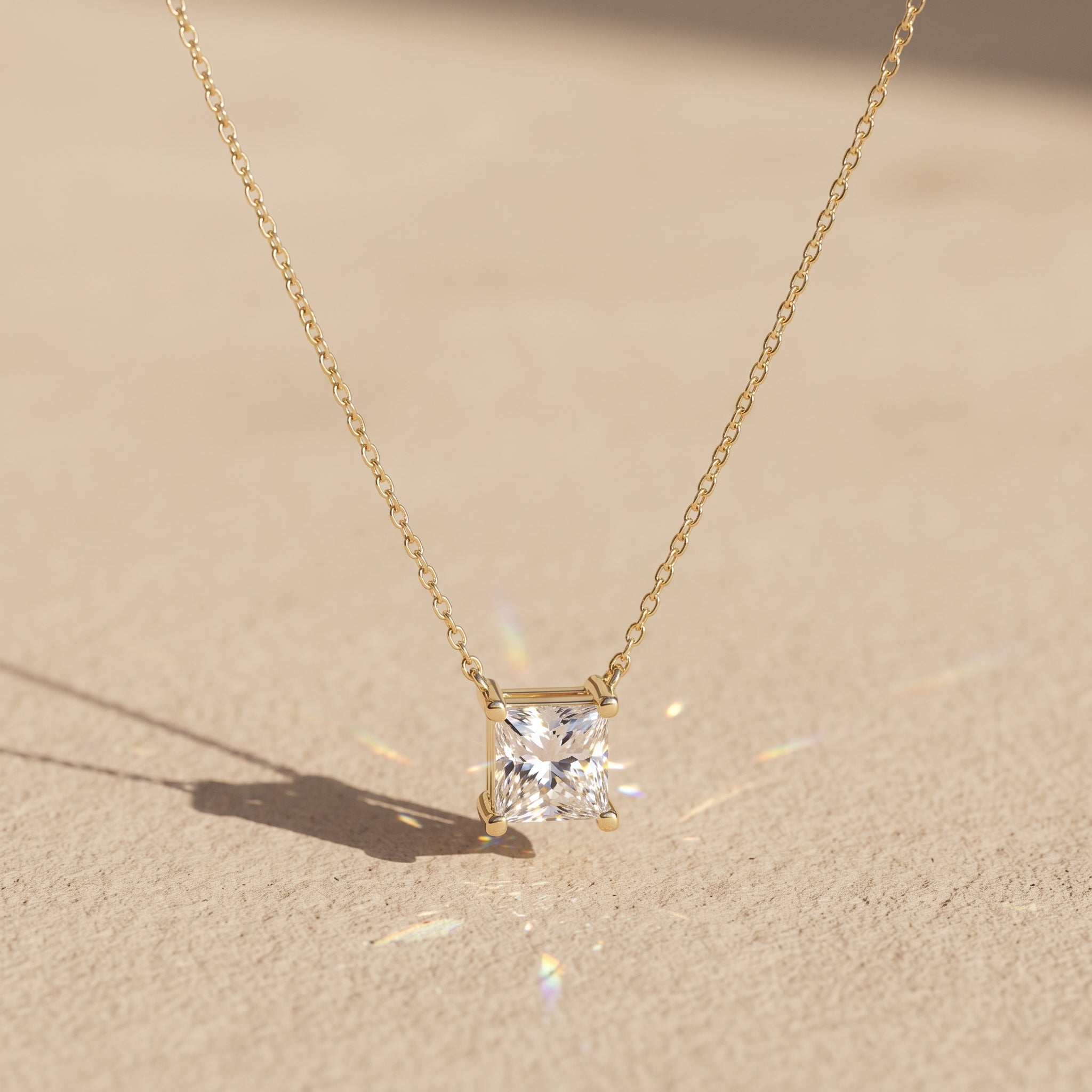 Yellow Gold Princess Cut Moissanite Pendant Necklace