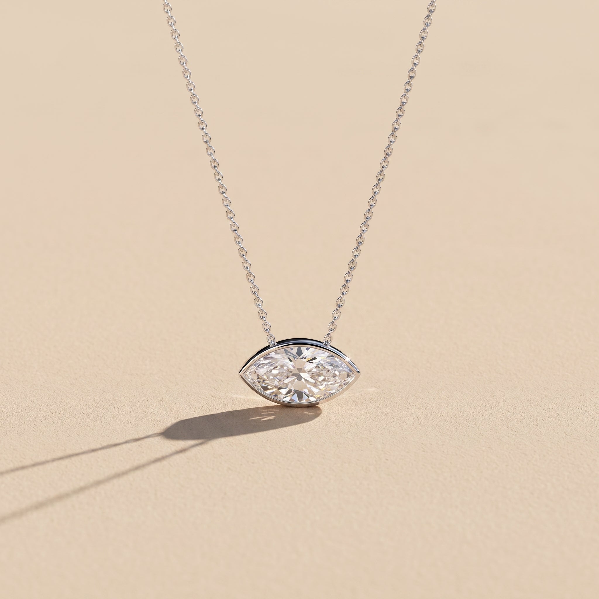 White Gold Marquise Cut Moissanite Pendant Necklace
