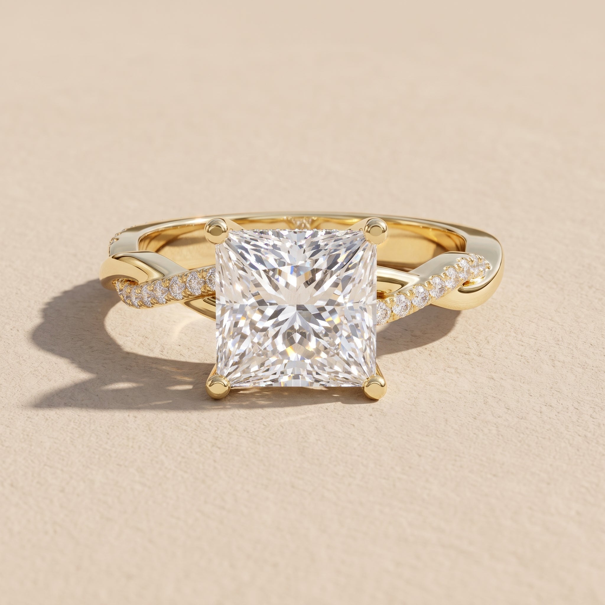 Yellow Gold Princess Cut Moissanite Twisted Engagement Ring