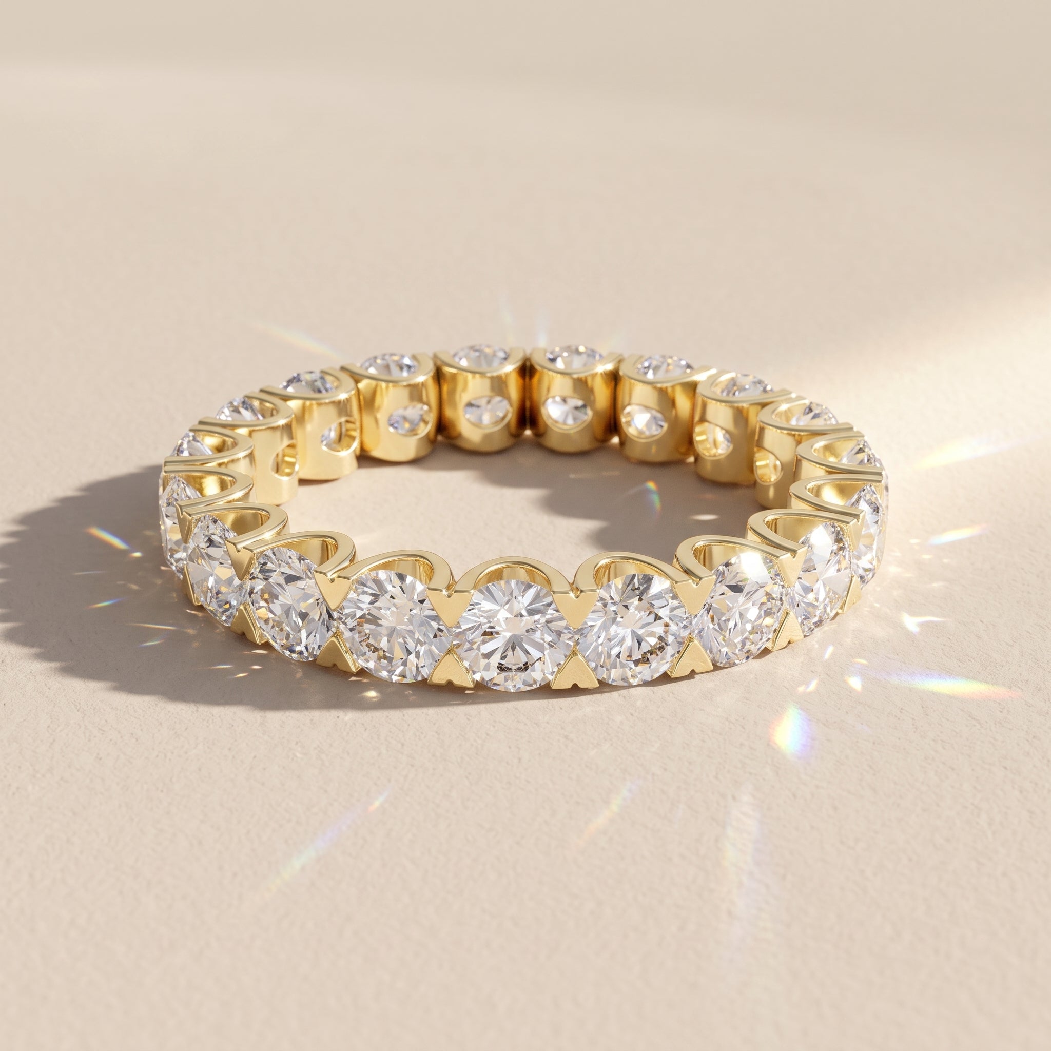 Yellow Gold Round Moissanite Eternity Band Ring