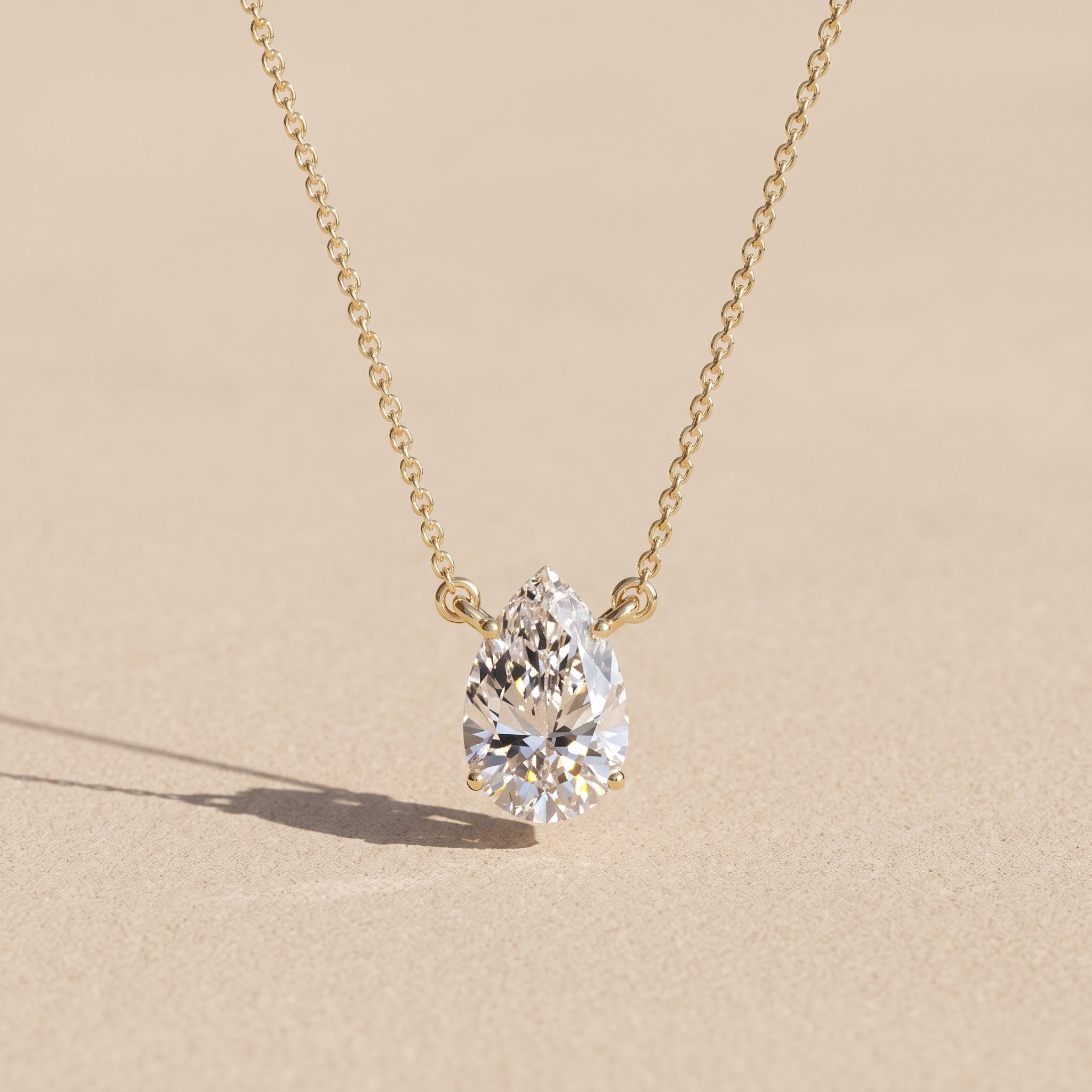 Yellow Gold Pear Cut Moissanite Pendant Necklace