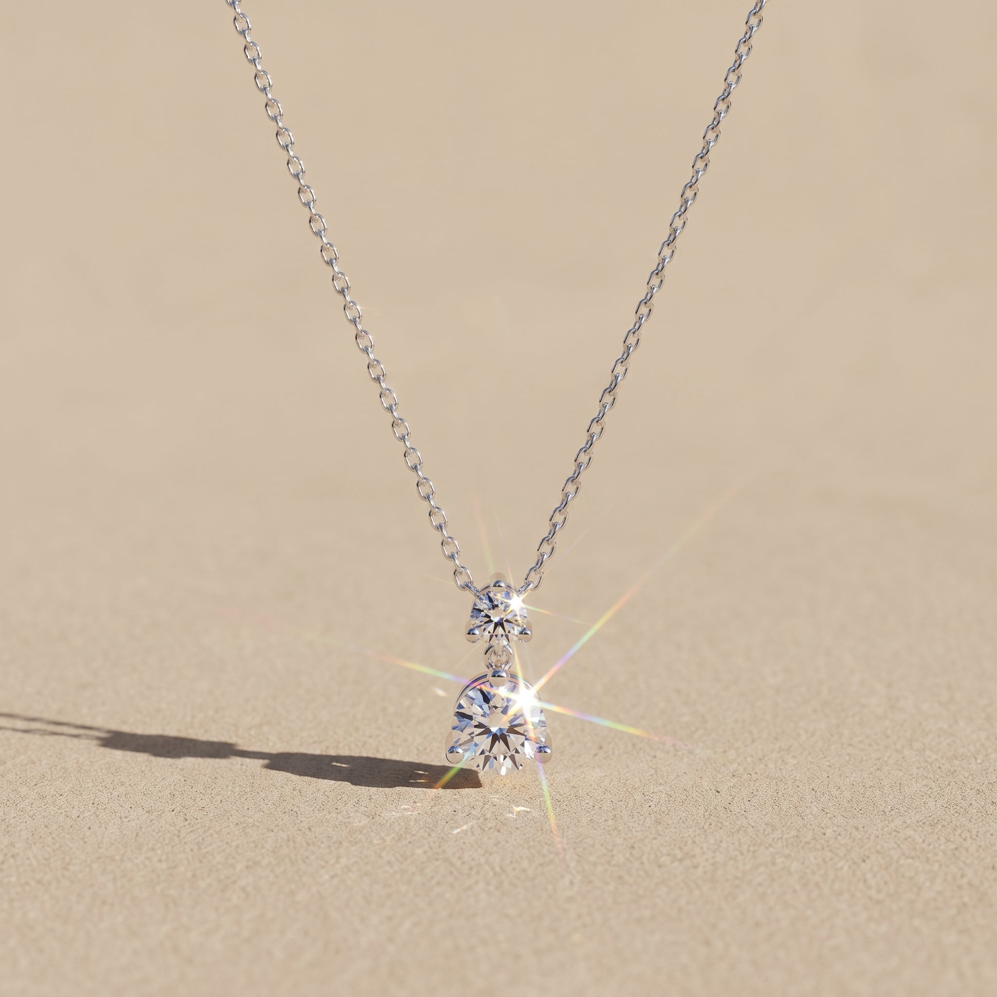 White Metal Round Moissanite Drop Pendant Necklace