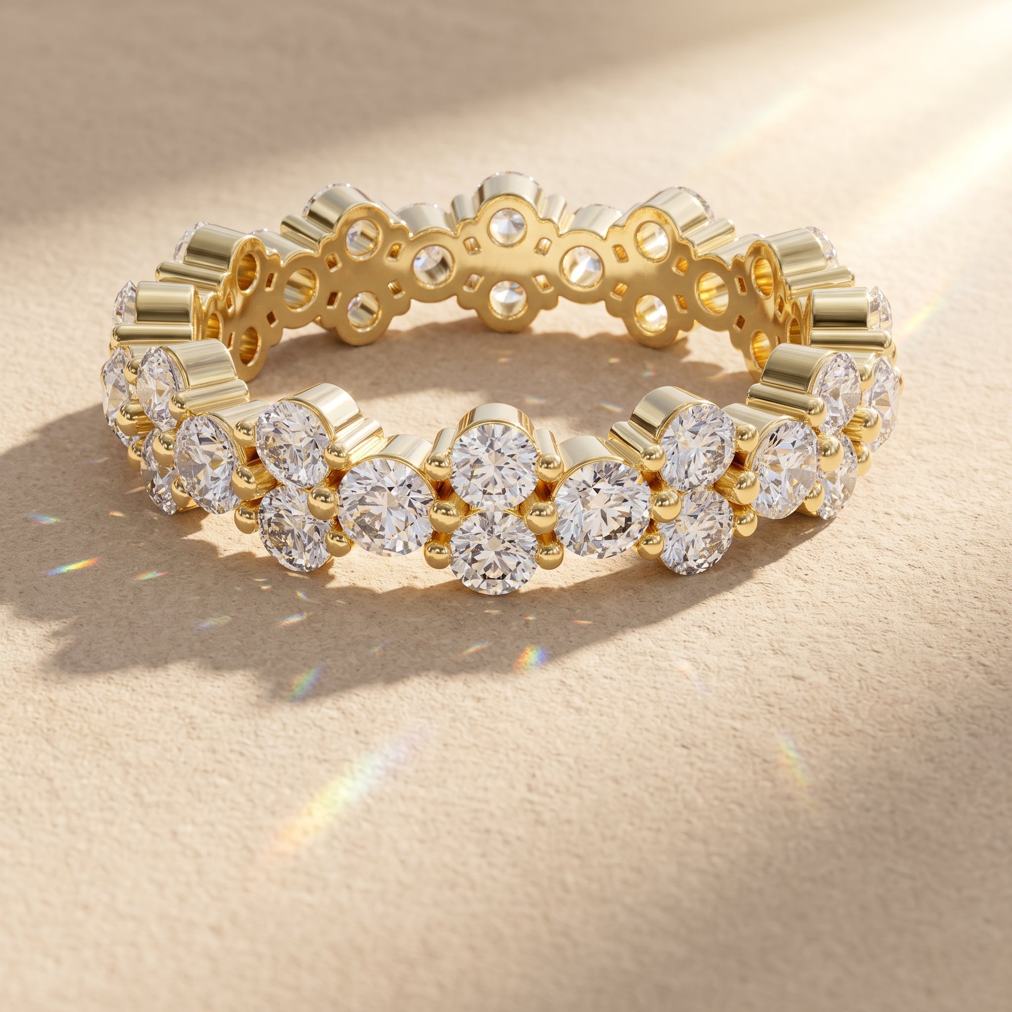 Yellow Gold Round Moissanite Eternity Band Ring