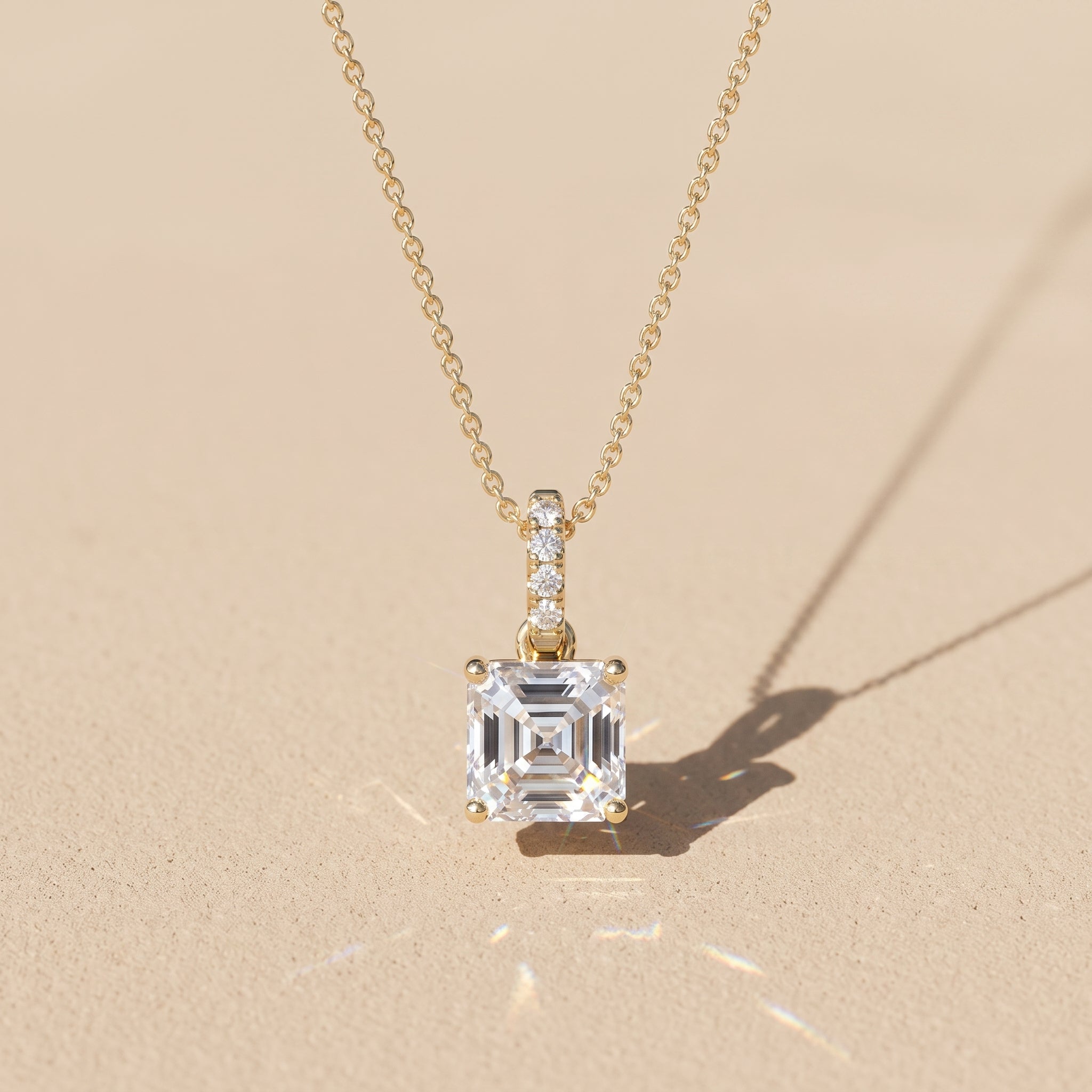 Yellow Gold Asscher Cut Moissanite Pendant Necklace