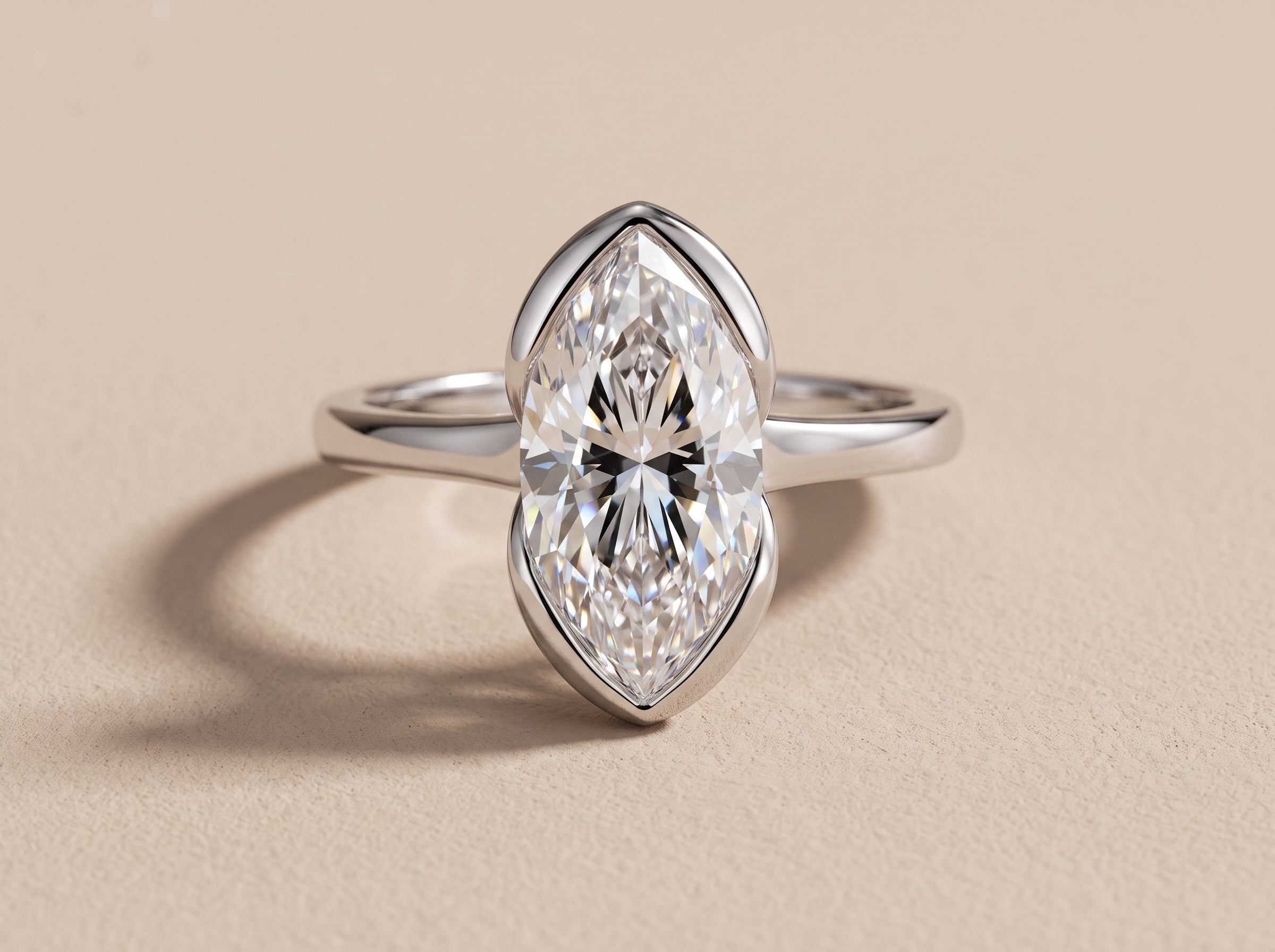 White Metal Marquise Cut Moissanite Solitaire Engagement Ring