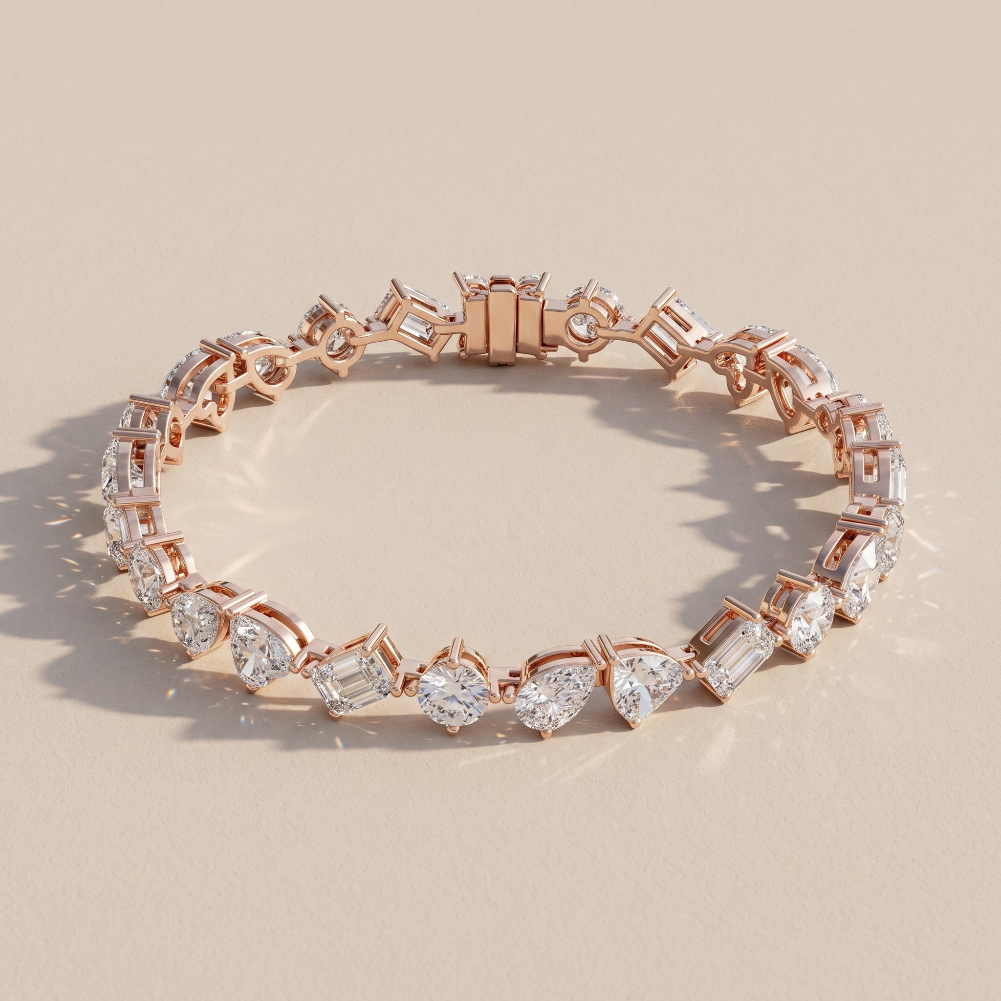 Rose Gold Mixed Shape Moissanite Tennis Bracelet